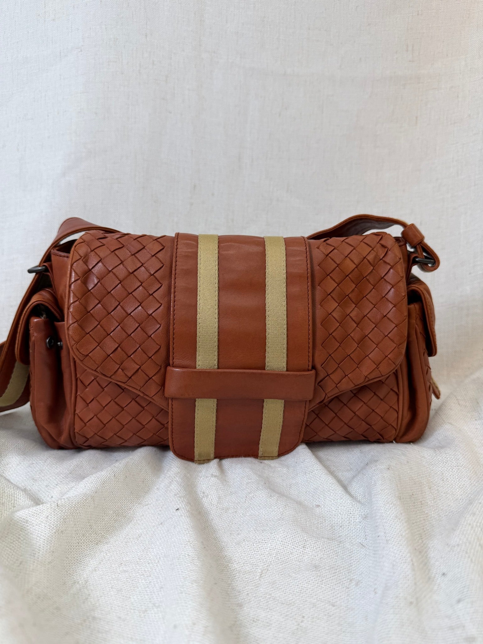 Bottega Veneta Rust Orange Intrecciato Leather Shoulder Bag 