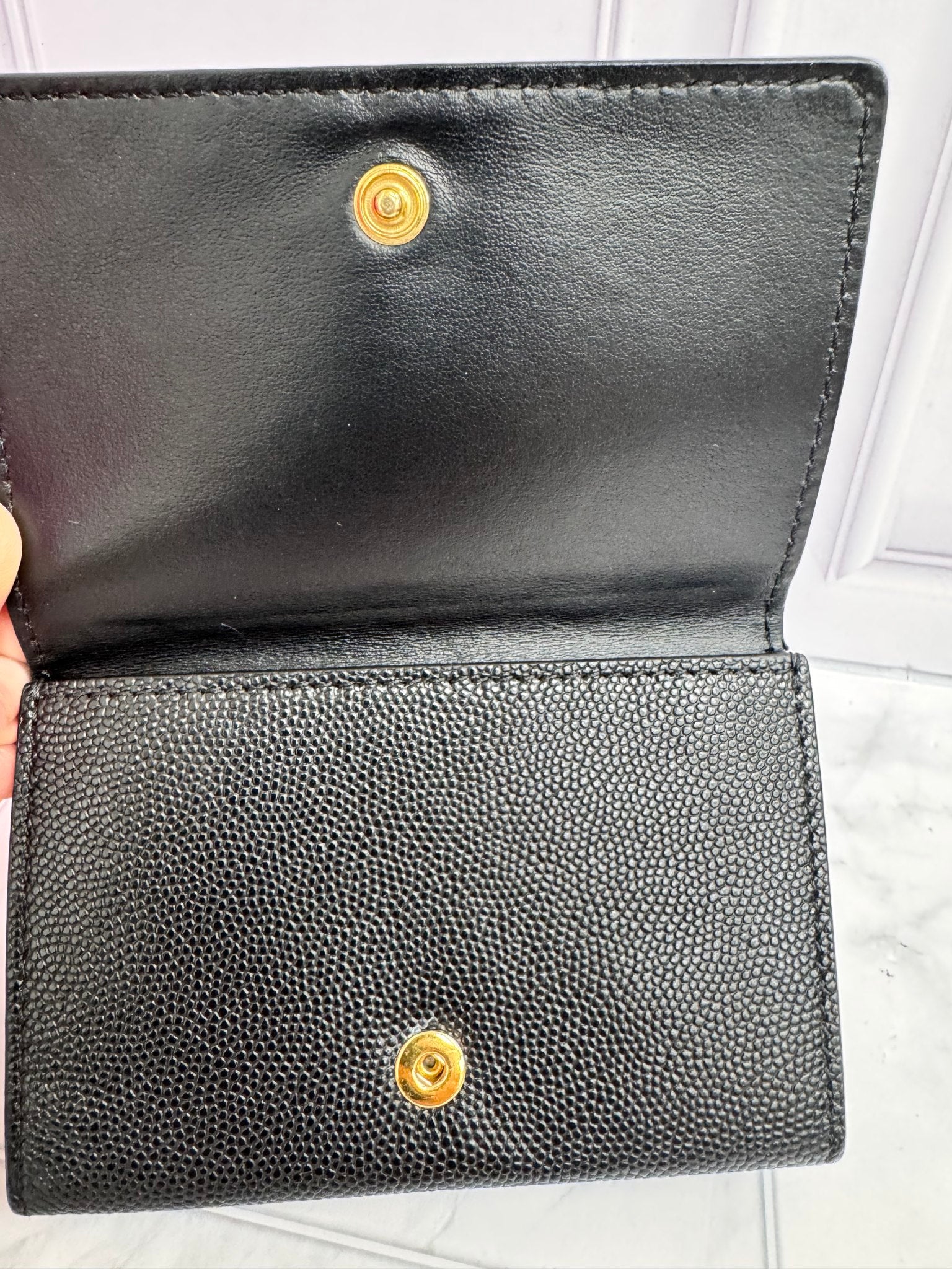 Burberry Black Leather TB Logo Trifold Wallet