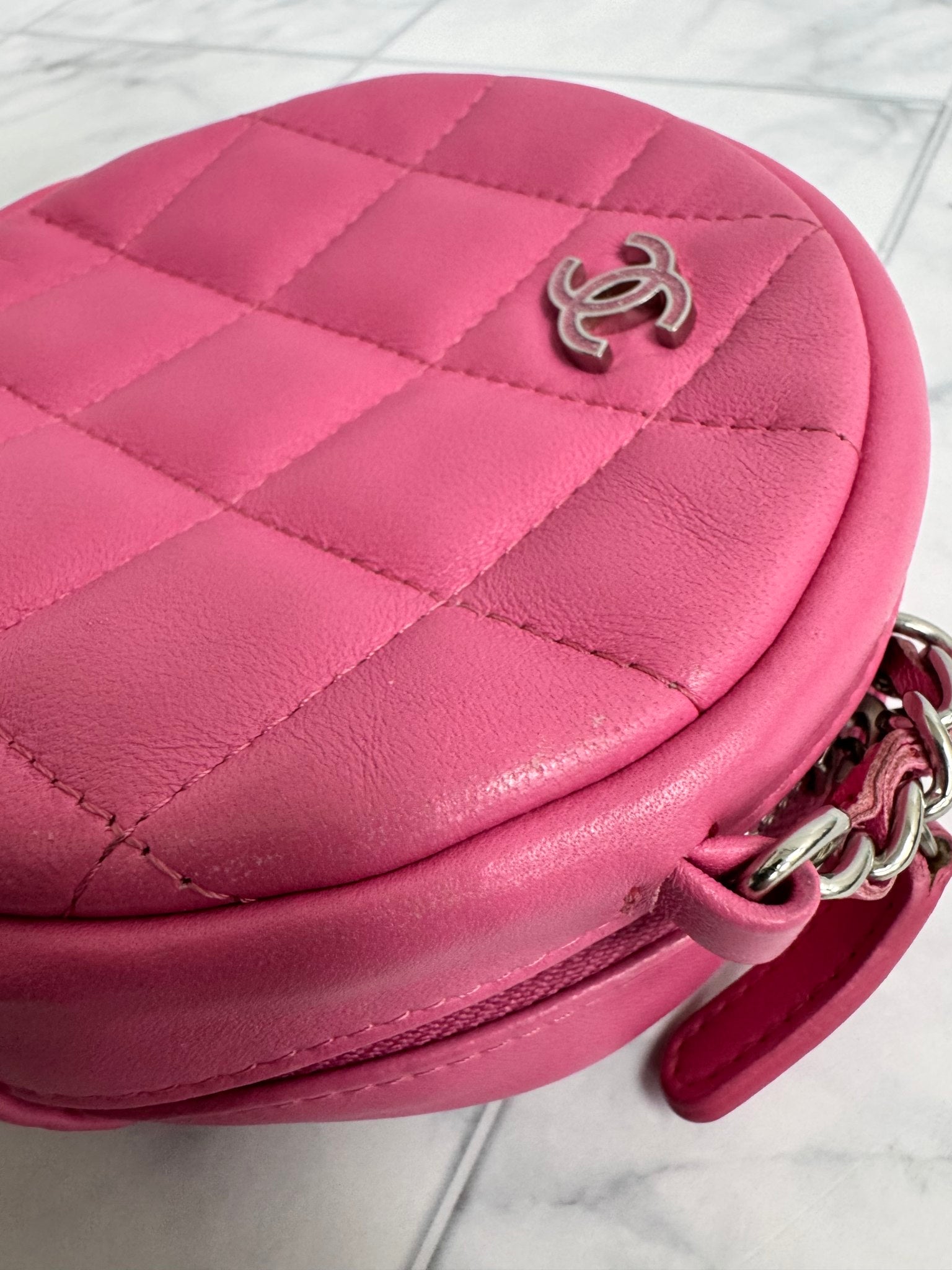 Chanel Pink Quilted Leather Round Crossbody Bag