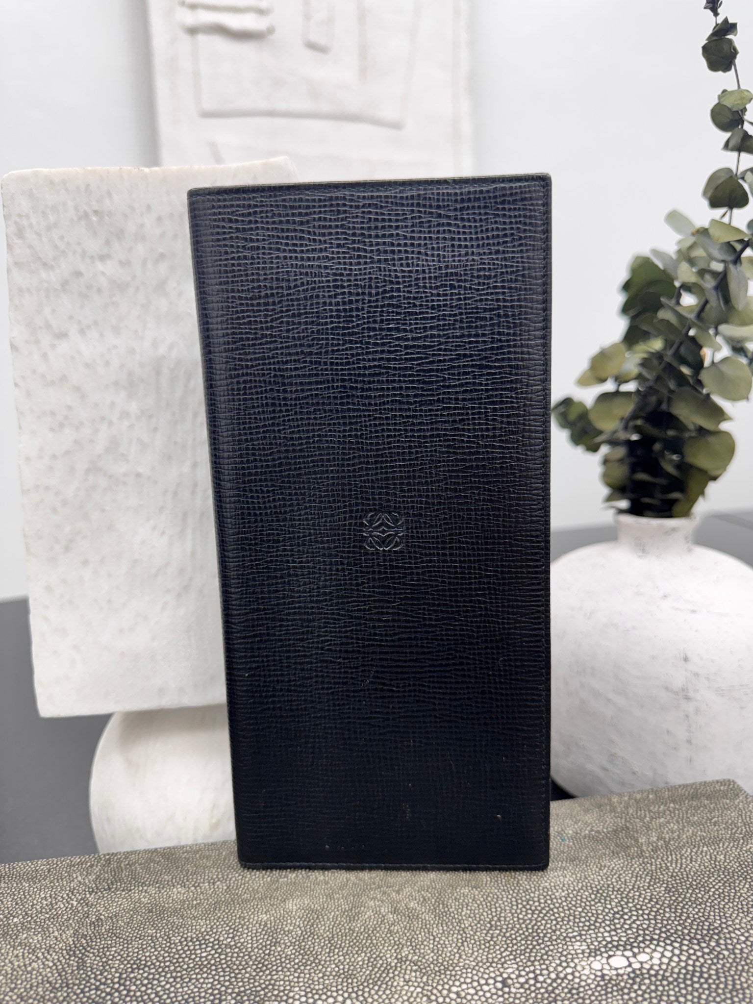 Loewe Black Grained Leather Long Wallet