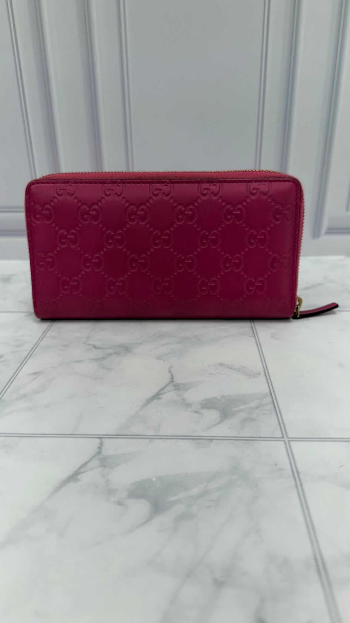 Gucci Magenta Guccissima Leather Zippy Bow Wallet