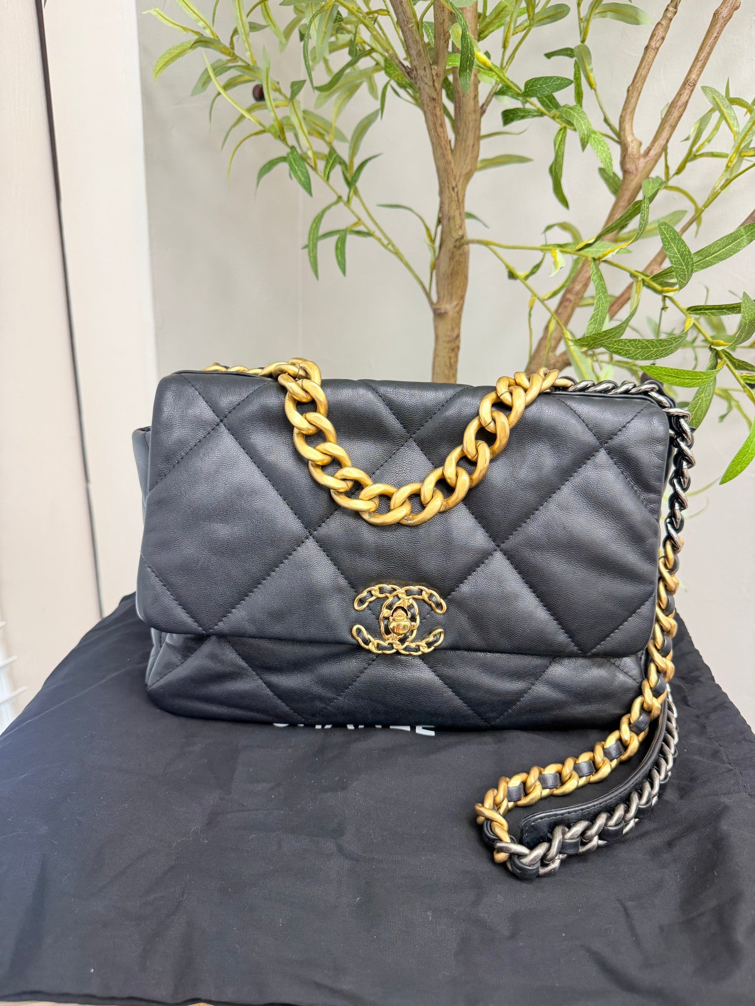 Chanel Black Leather Chanel 19 Large Flap Bag 
