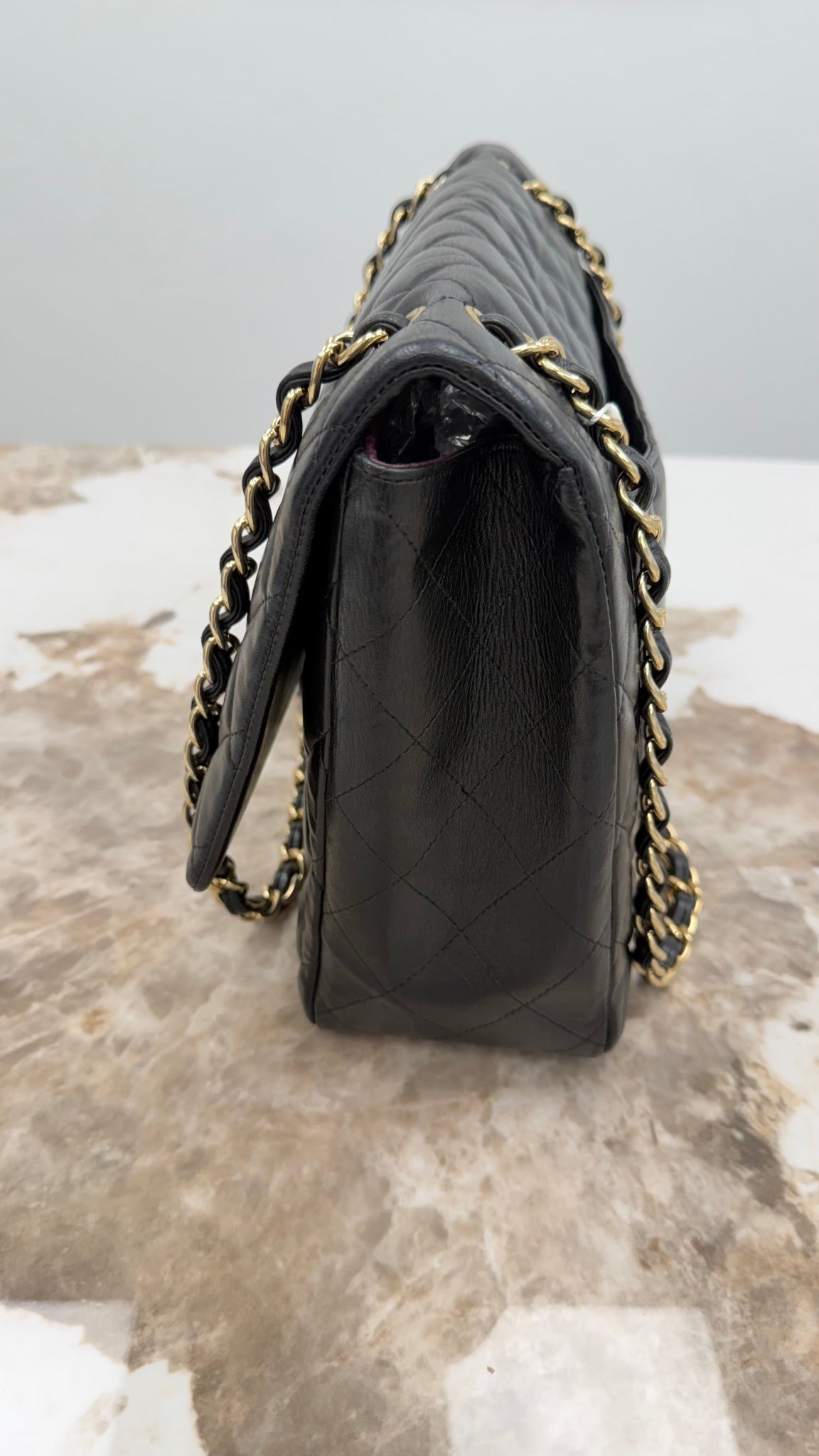 Chanel Black Quilted Lambskin Leather Maxi Flap Bag