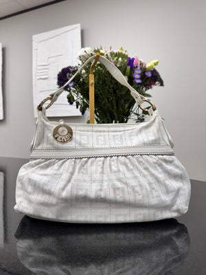 Fendi White Perforated Zucca Leather Shoulder Bag