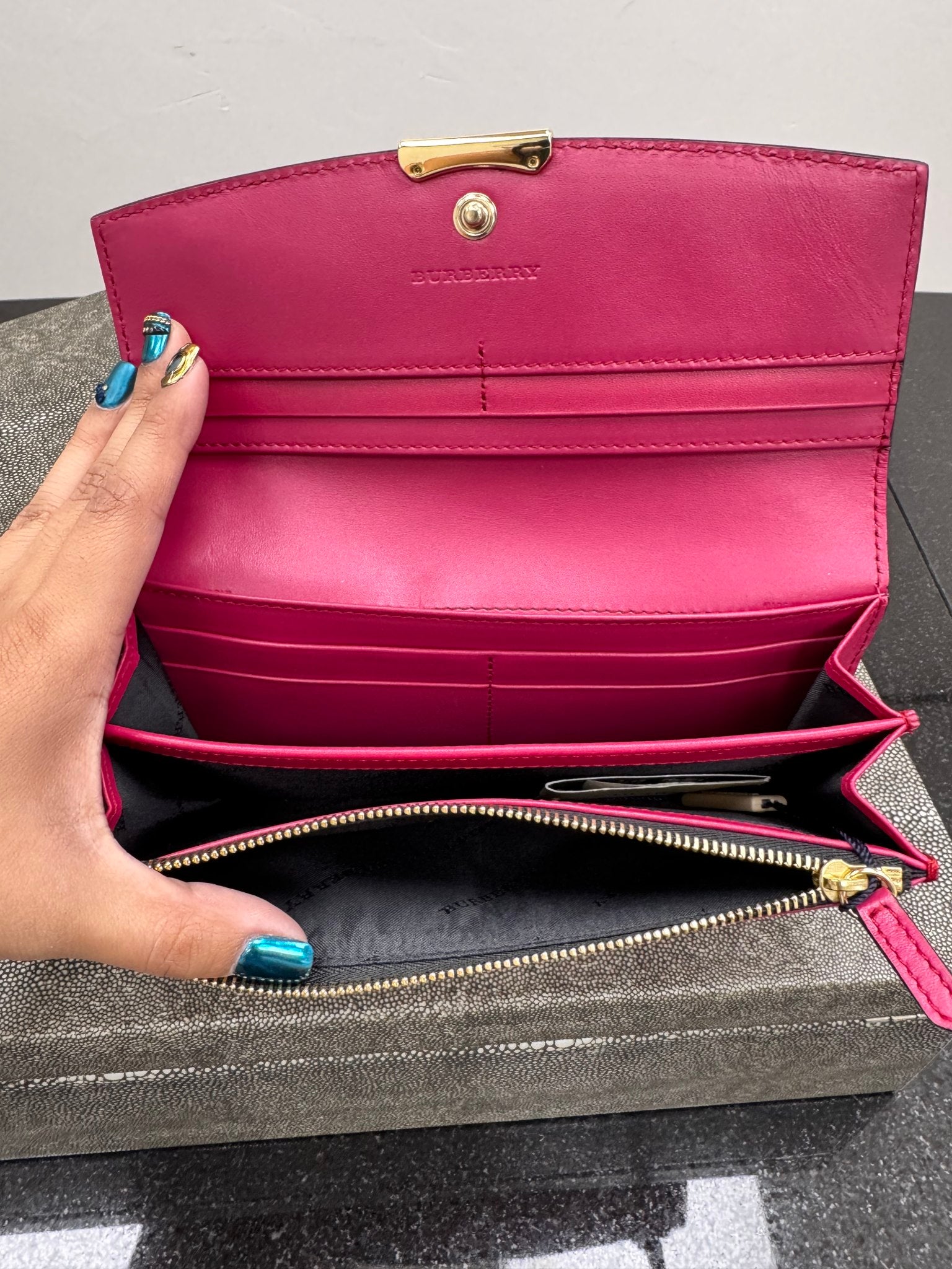 Burberry Pink Embossed Leather Long Wallet