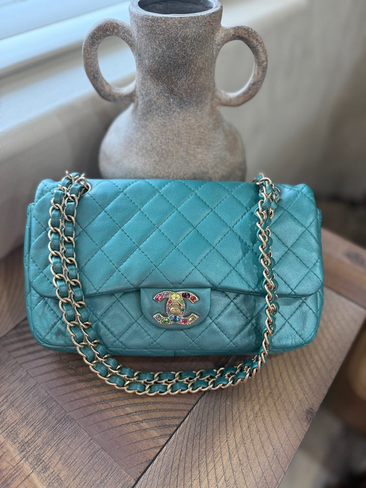 Chanel Turquiose Quilted Lambskin Multicolor Jewels Flap Bag