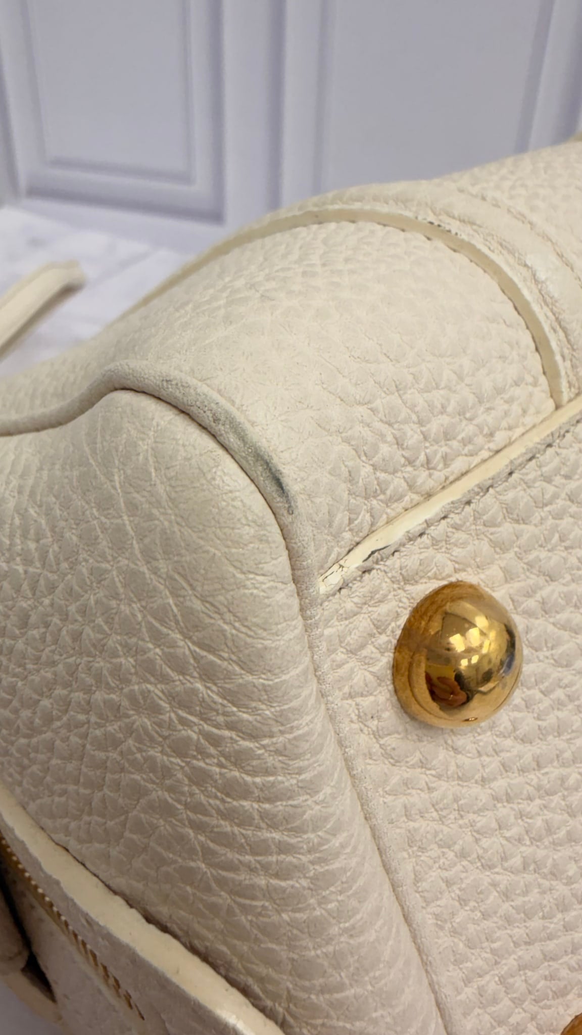 Burberry White Grained Leather Small Barrel Bag 
