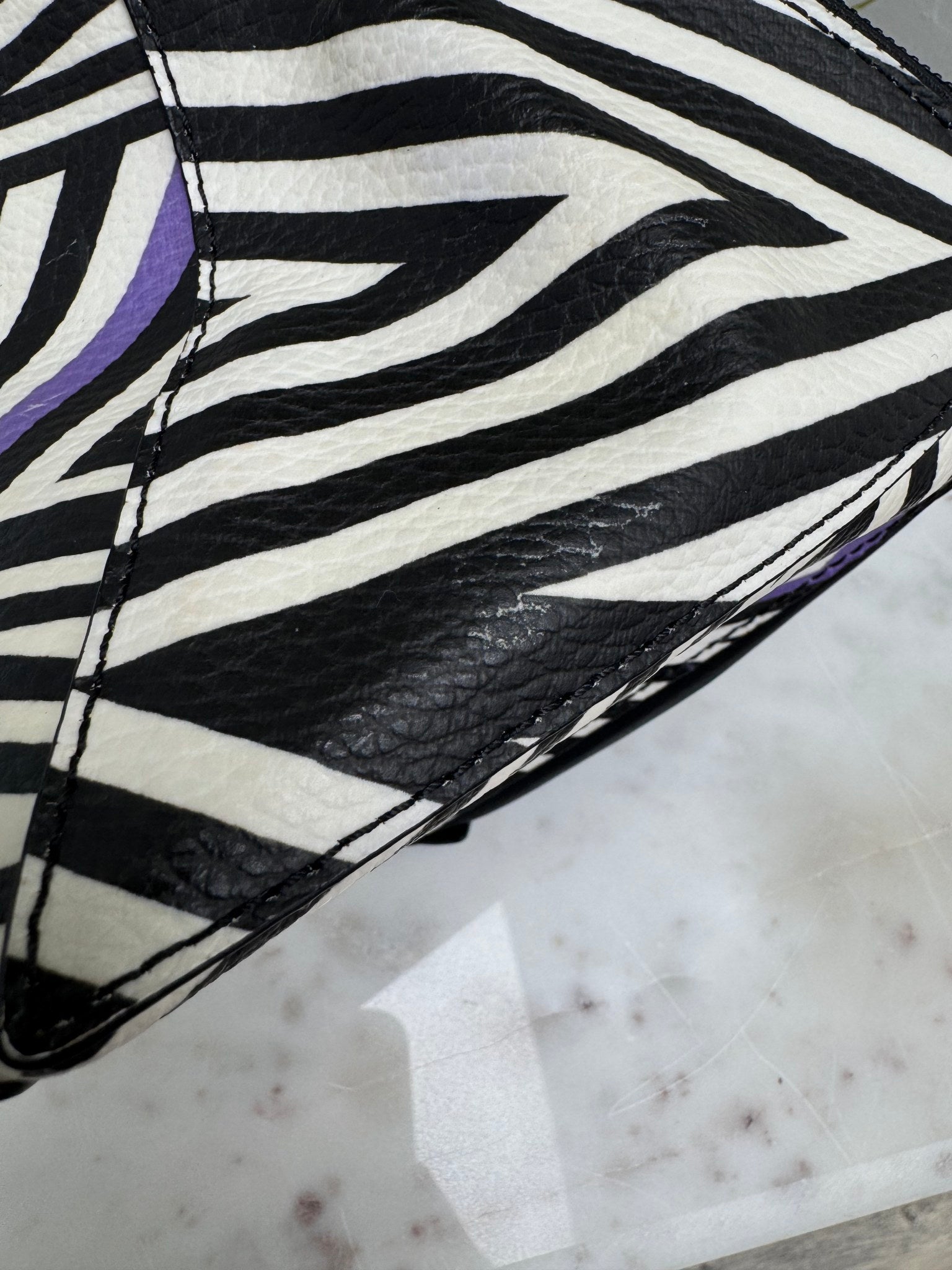 MCM Black, White, And Purple Coated Canvas Limited Edition Tobias Rehberger Clutch