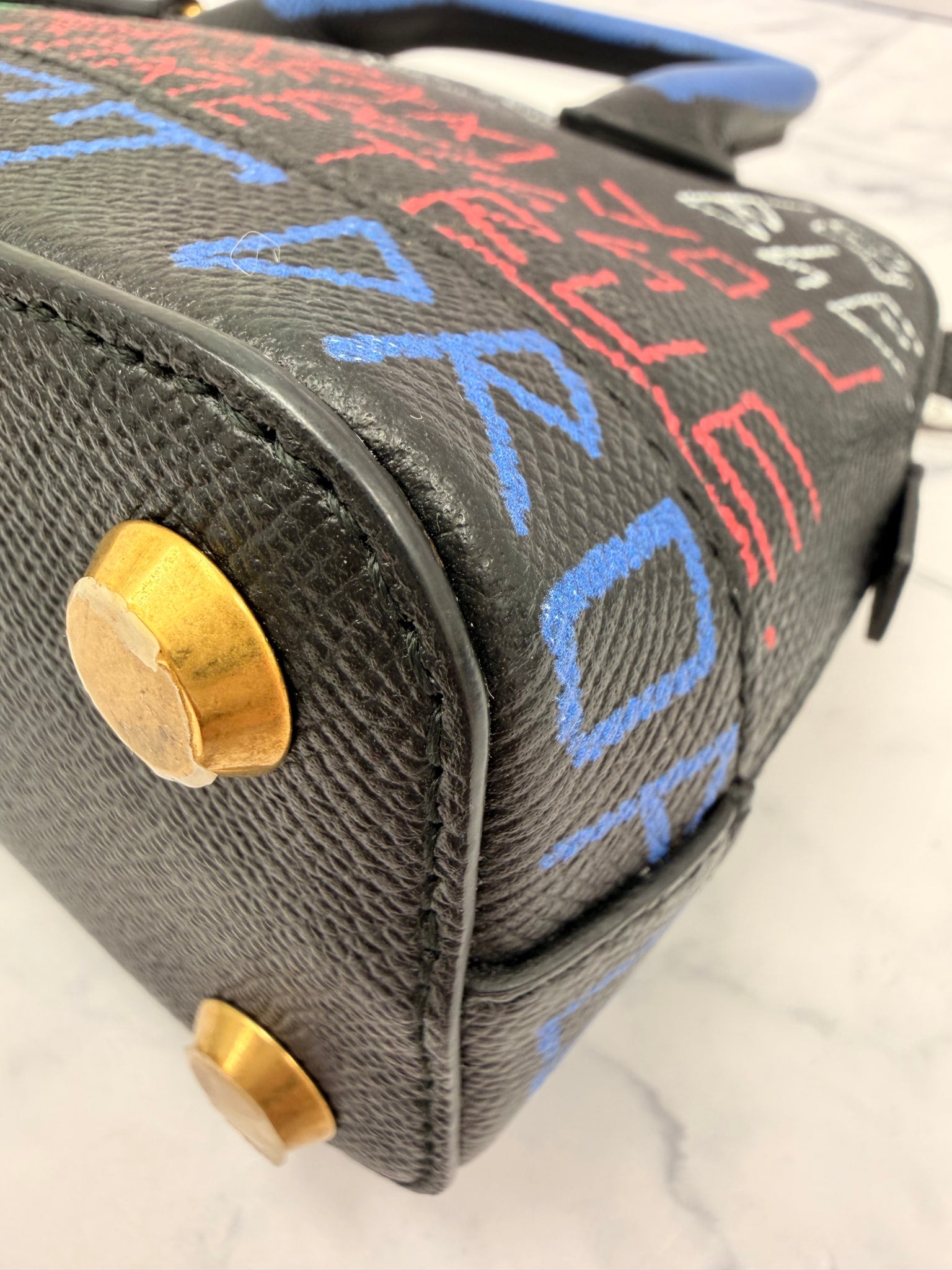 LIKE NEW - Balenciaga Black Leather Graffiti Ville XXS Top Handle Bag