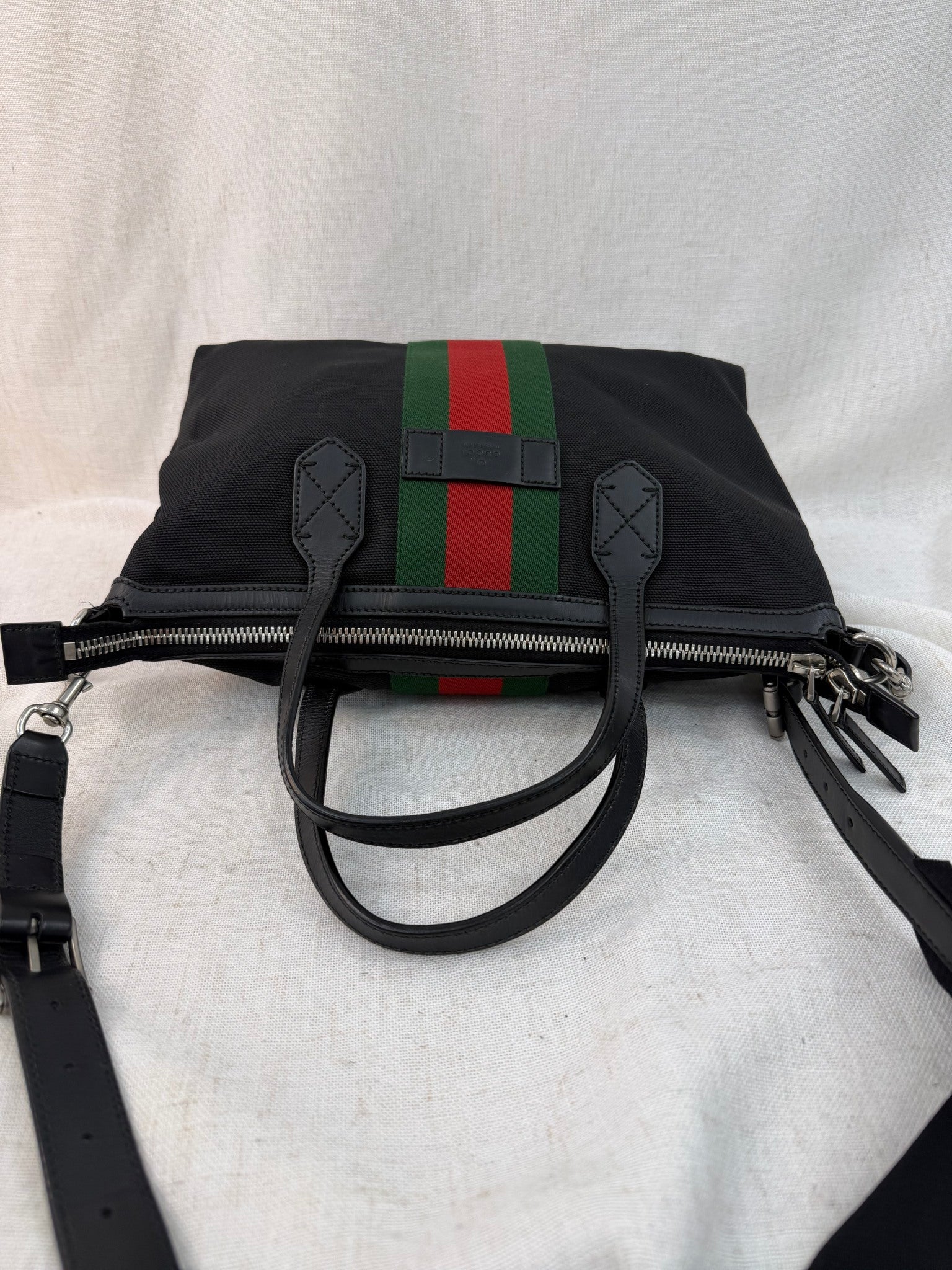 Gucci Black Canvas And Web Two Way Messenger Bag