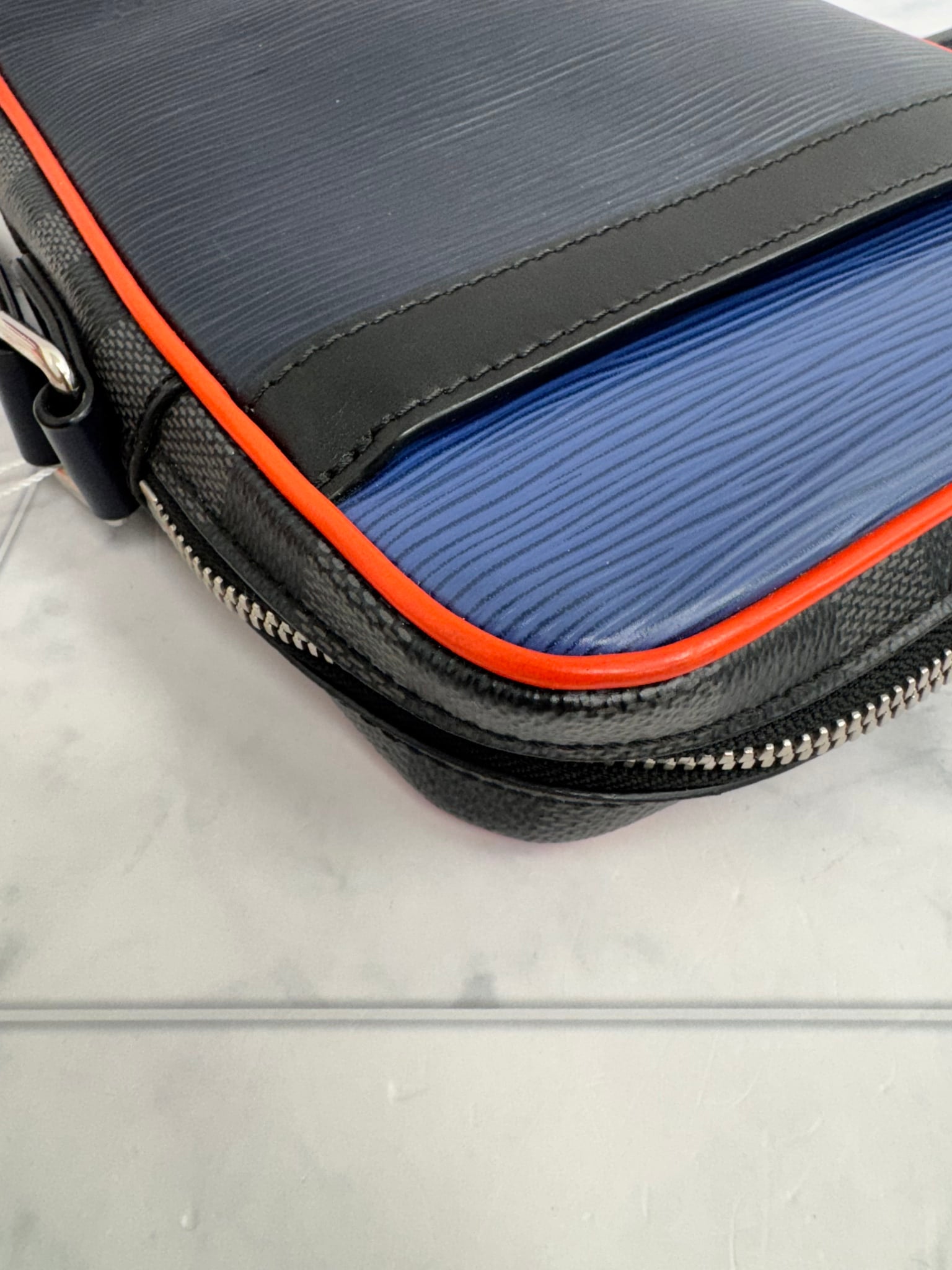 Louis Vuitton Navy Blue Epi And Damier Graphite Danube Slim PM Messenger Bag