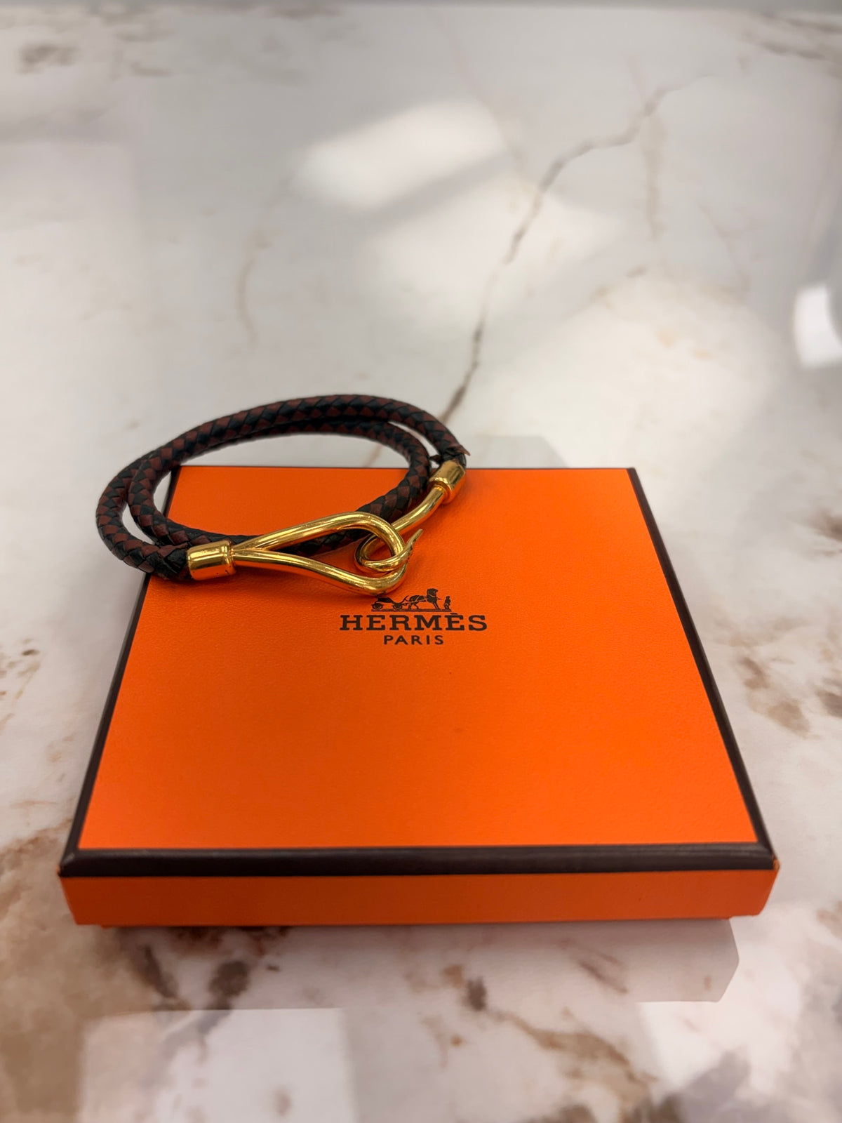 Hermes Braided Leather Jumbo Double Bracelet