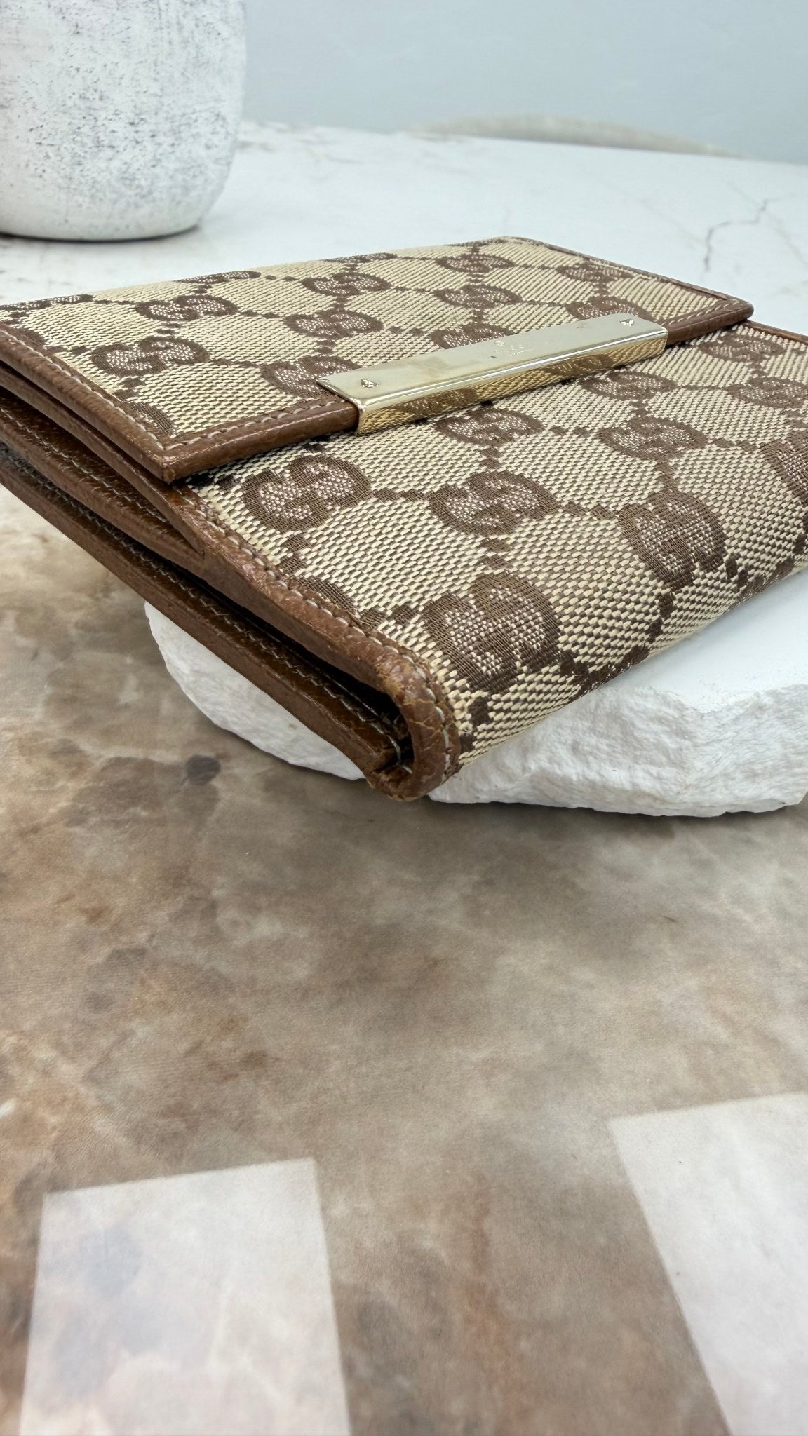 Gucci Brown GG Canvas Compact Snap Wallet