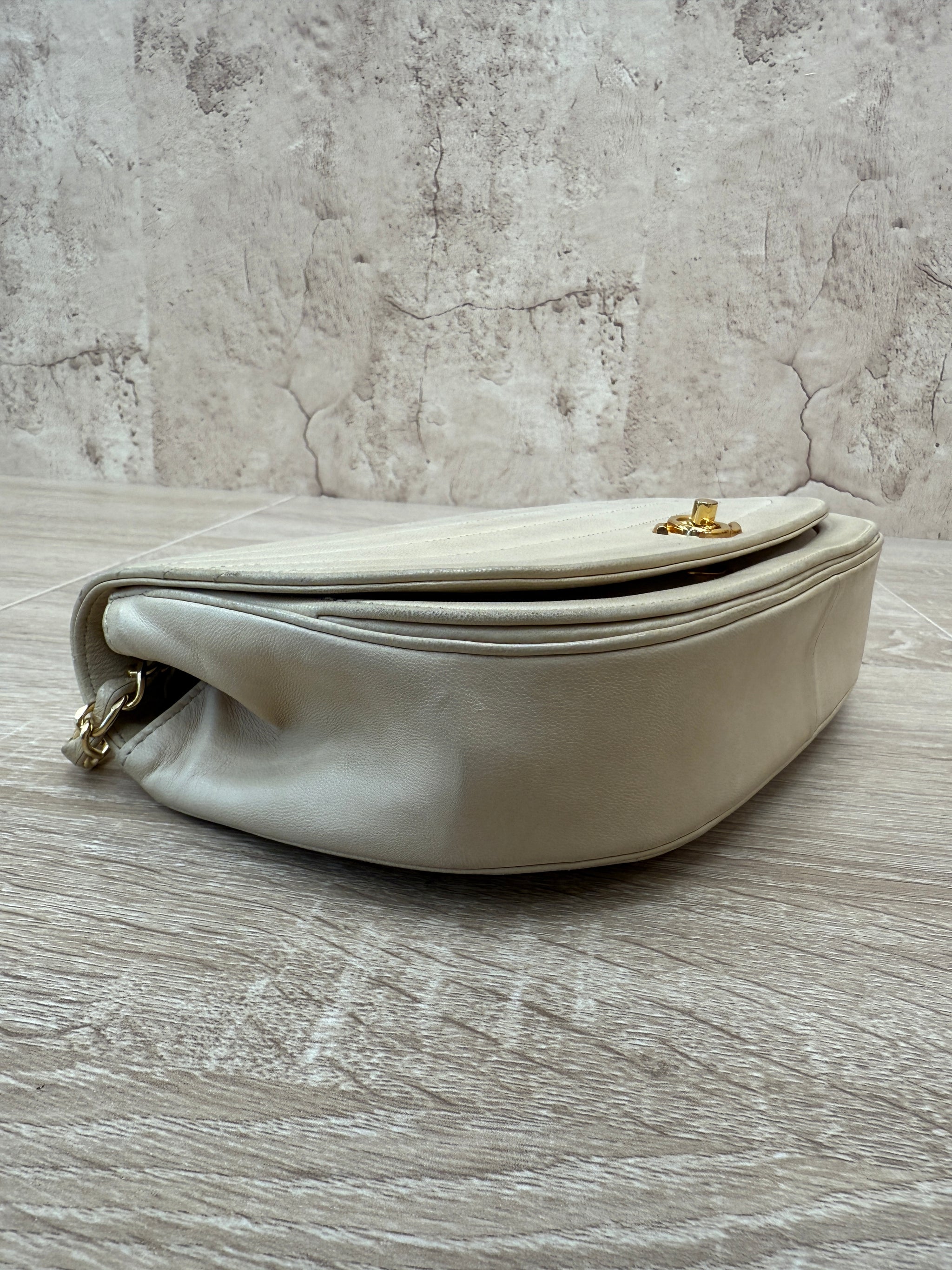 Chanel Vintage Beige Lambskin Half Moon Bag