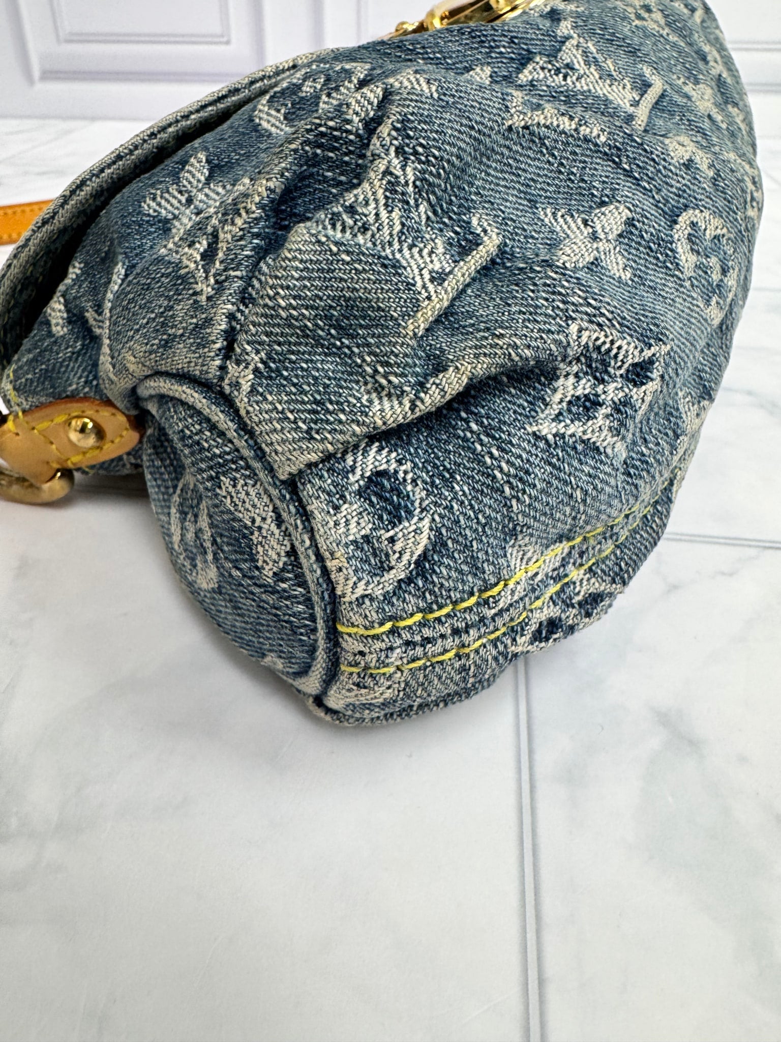 Louis Vuitton Blue Denim Monogram Mini Pleaty Shoulder Bag