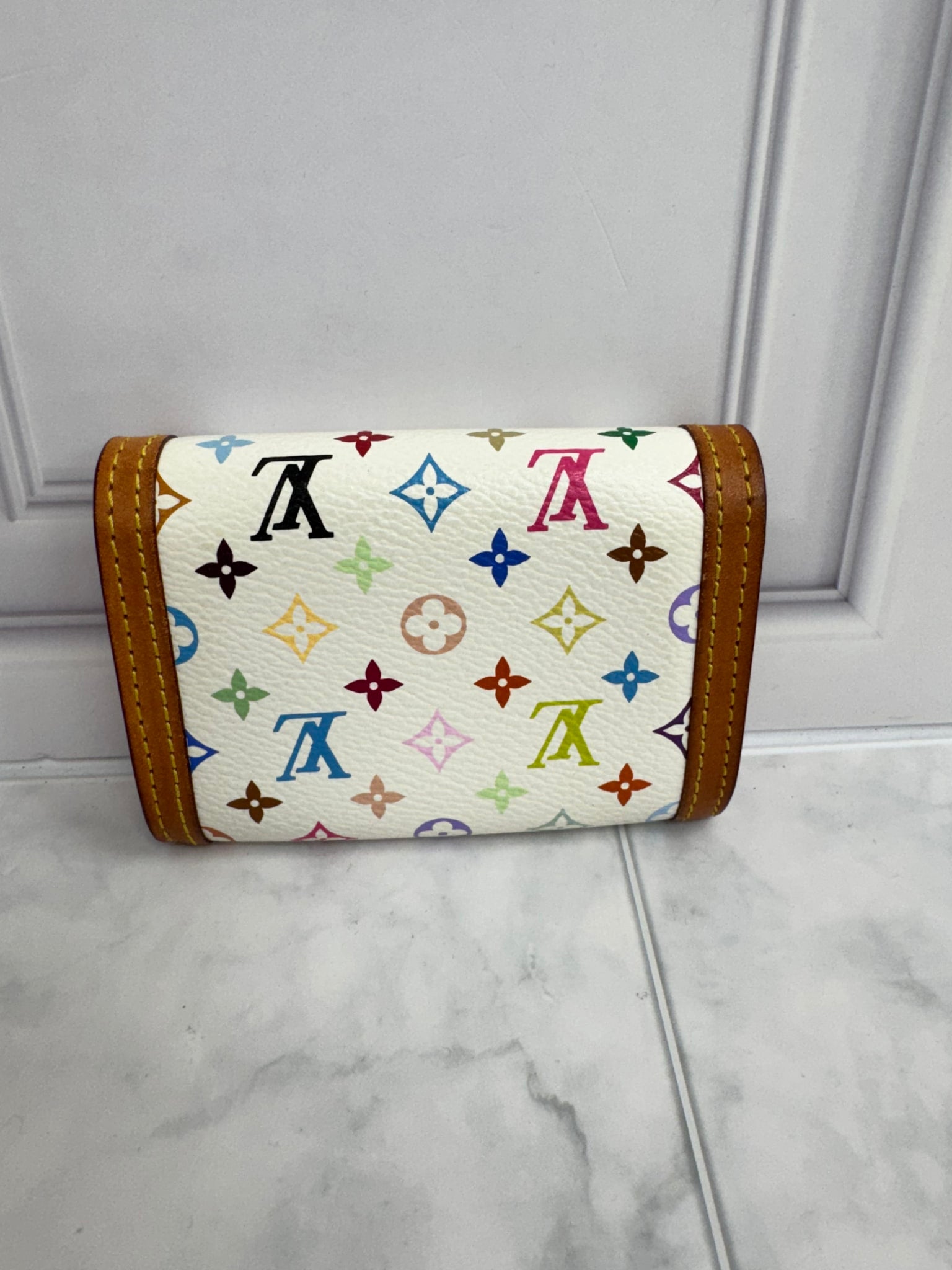 Louis Vuitton White Multicolor Monogram Porte-Monnaie Plat Coin Purse