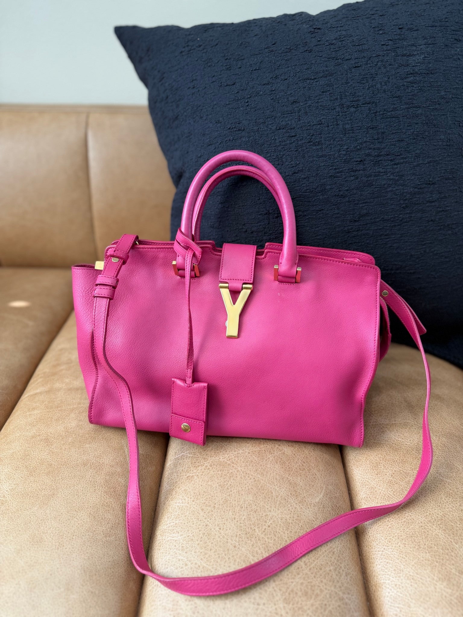 Saint Laurent YSL Dark Pink Leather Classic Y Handbag