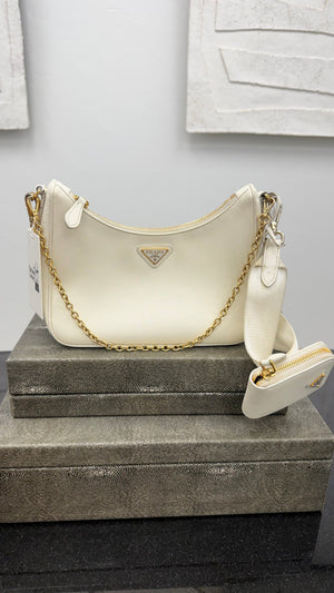 Prada White Saffiano Leather Reissue Shoulder Bag