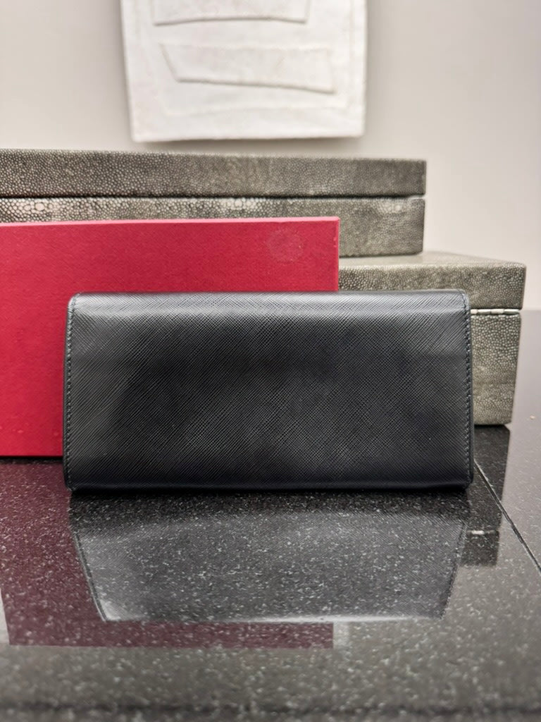 Salvatore Ferragamo Black Leather Long Wallet