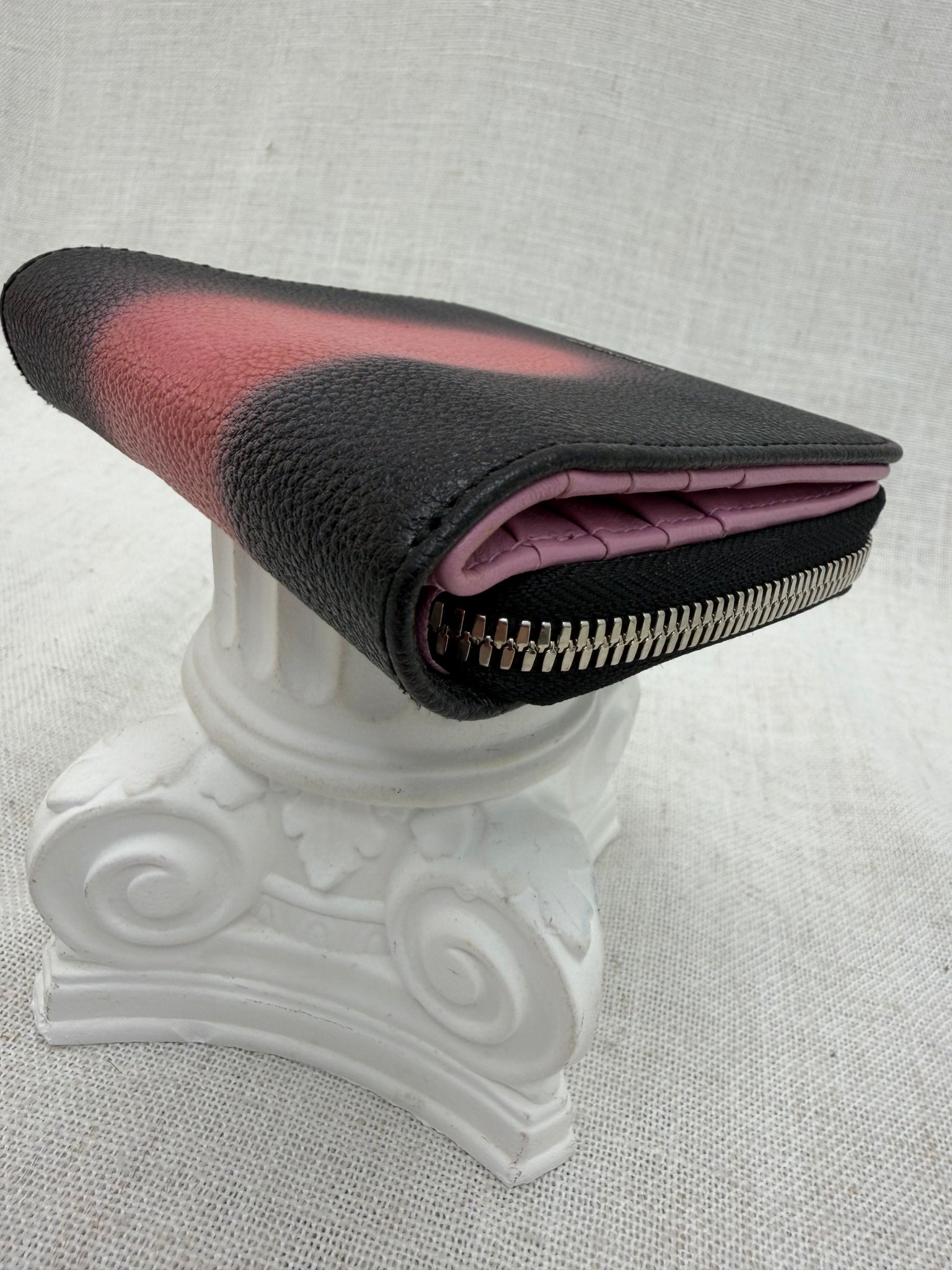 Balenciaga Black & Pink Spray Effect Compact Zippy Wallet