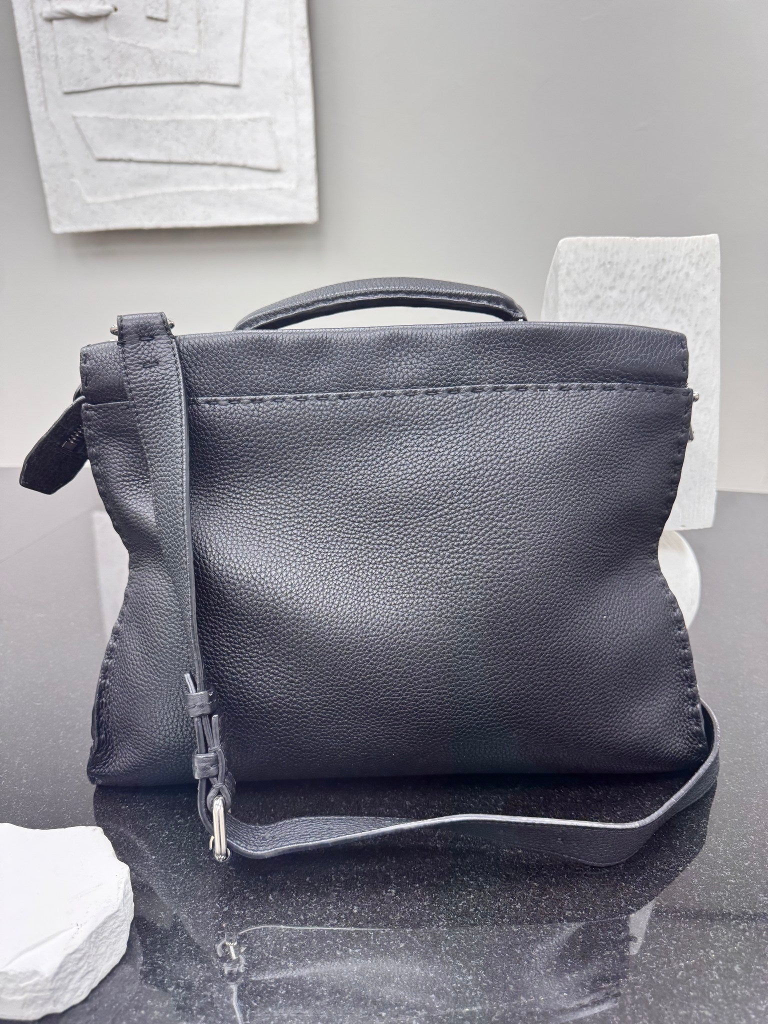 Fendi Black Grained Leather 2Way Bag