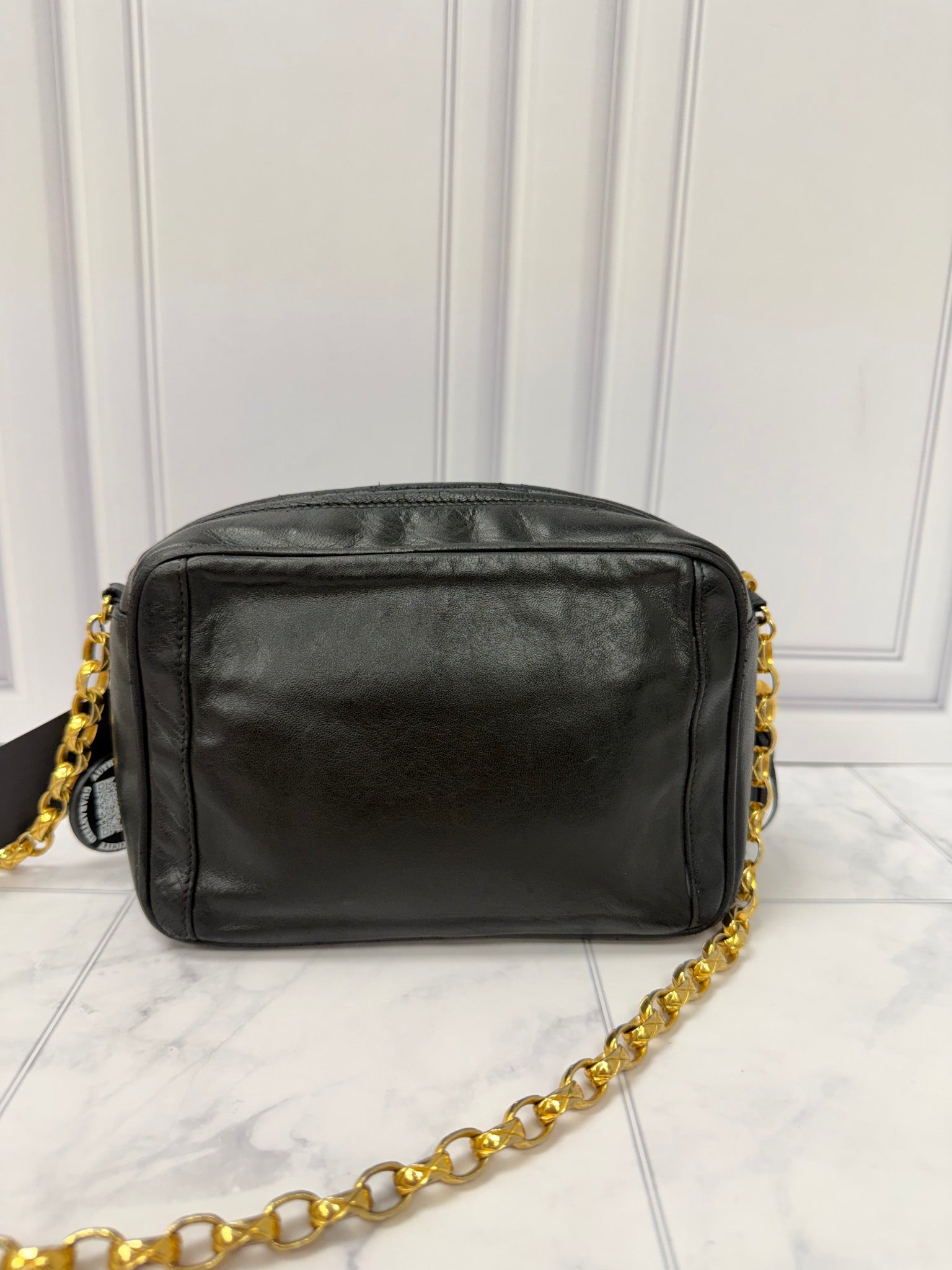 Chanel Black Lambskin Leather Chain Crossbody Bag 