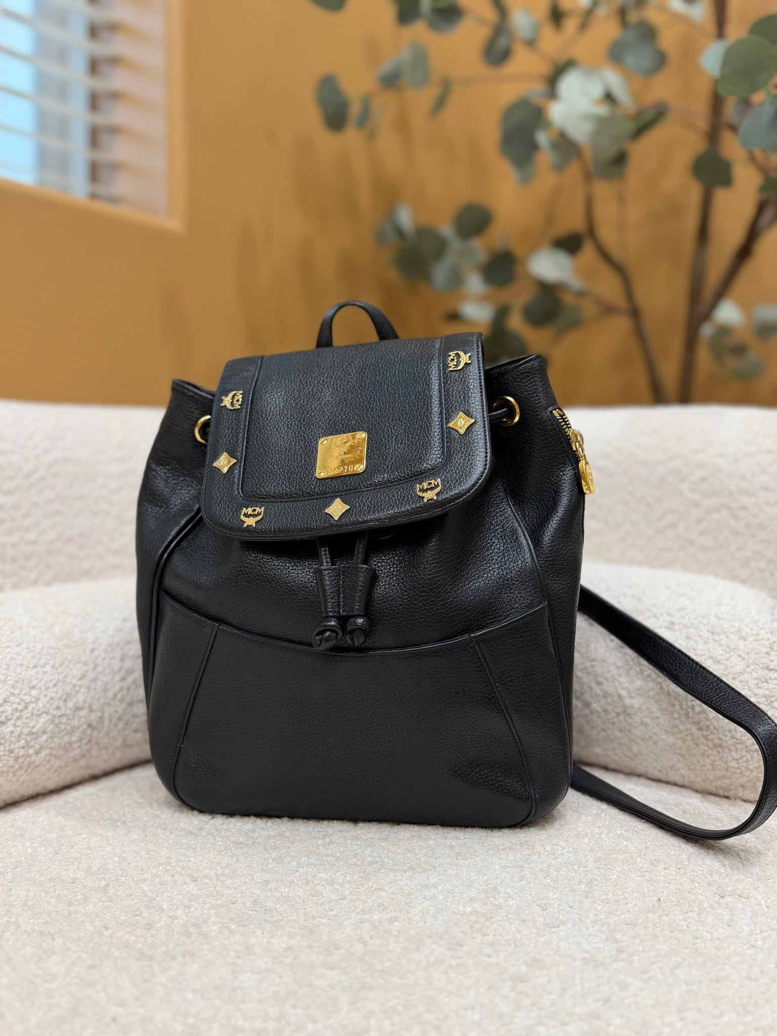 MCM Black Leather Backpack