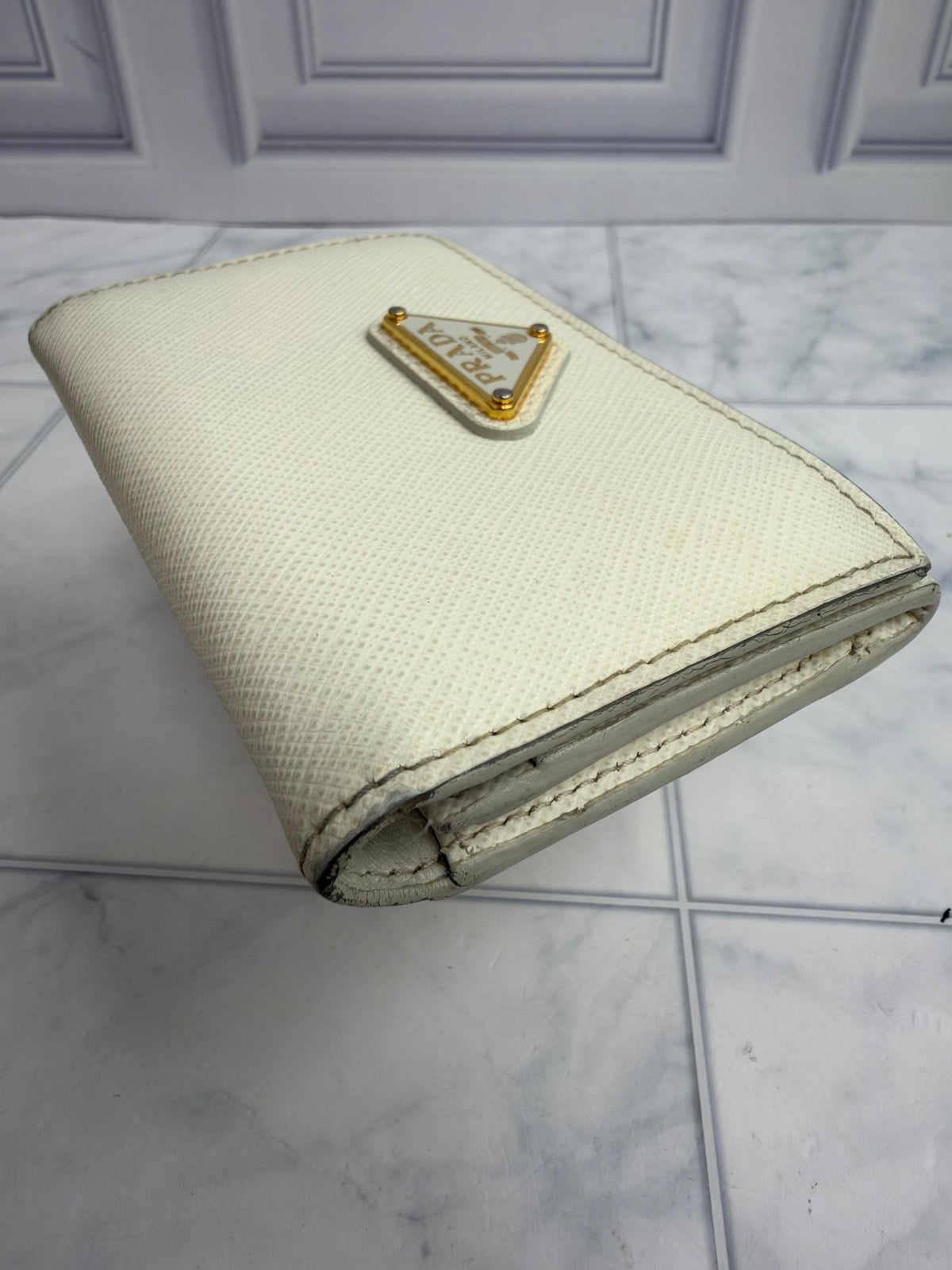 Prada White Saffiano Leather Card Case
