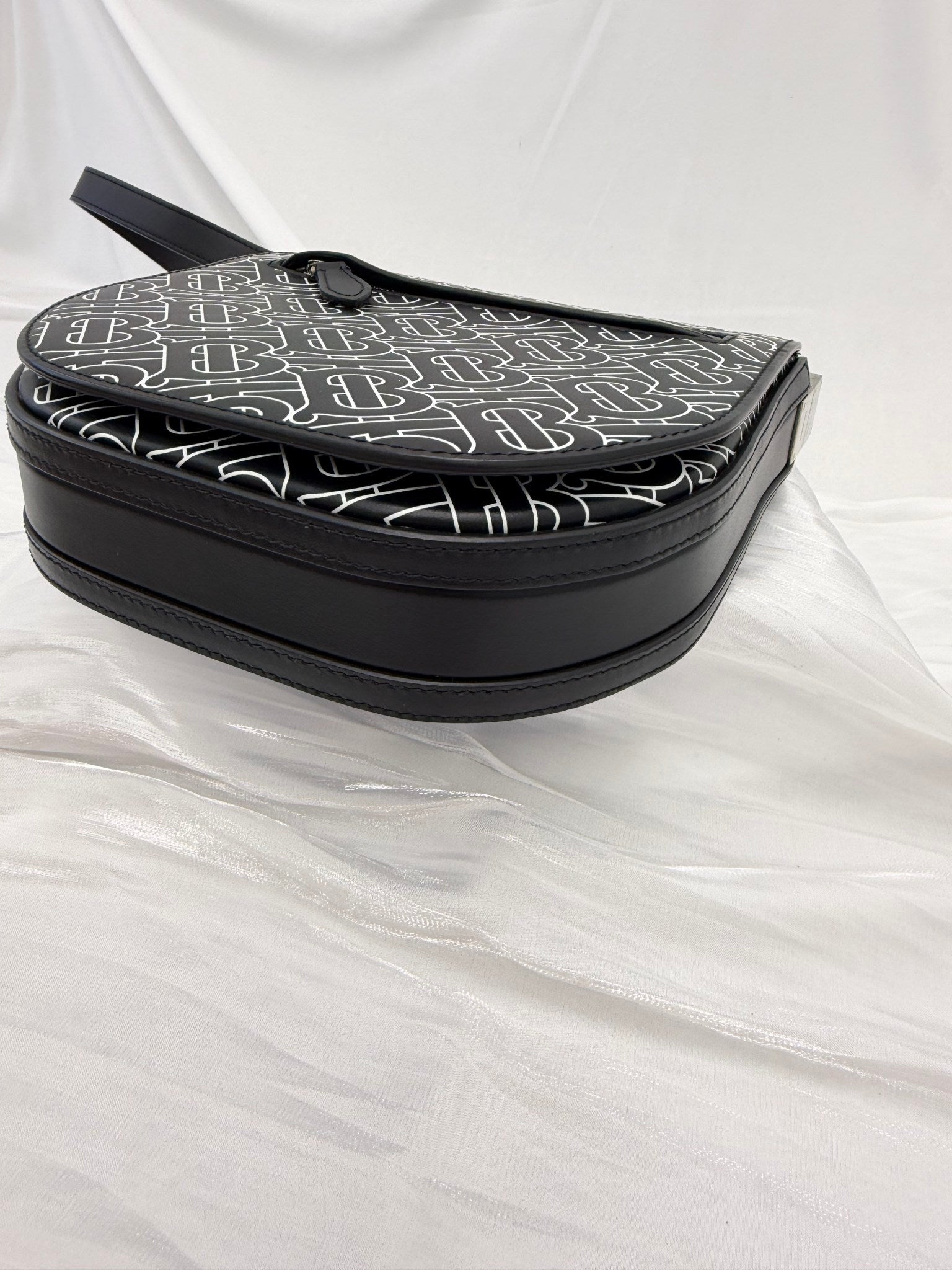 Burberry Black & White Printed Leather Olympia Crossbody