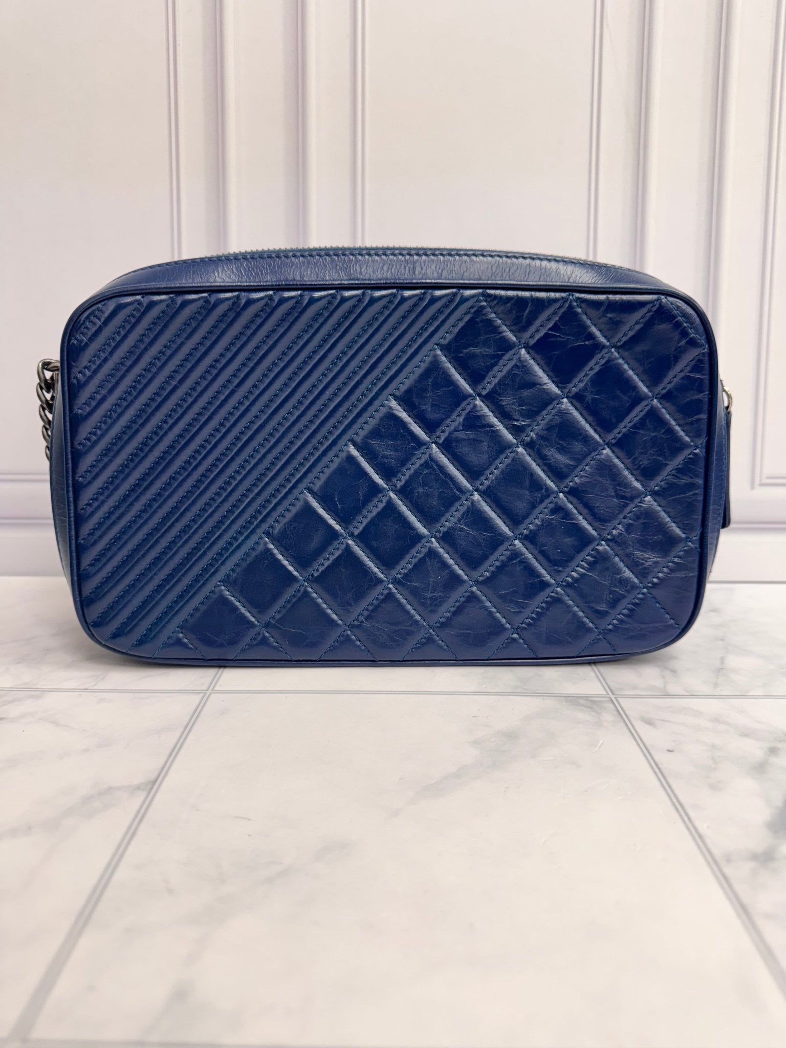 Chanel Blue Quilted Leather Coco Boy Camera Bag