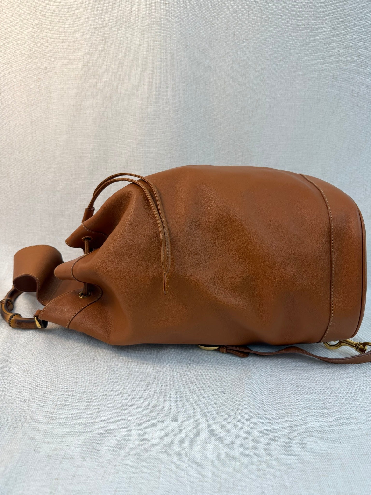 Gucci Brown Leather Bamboo Backpack