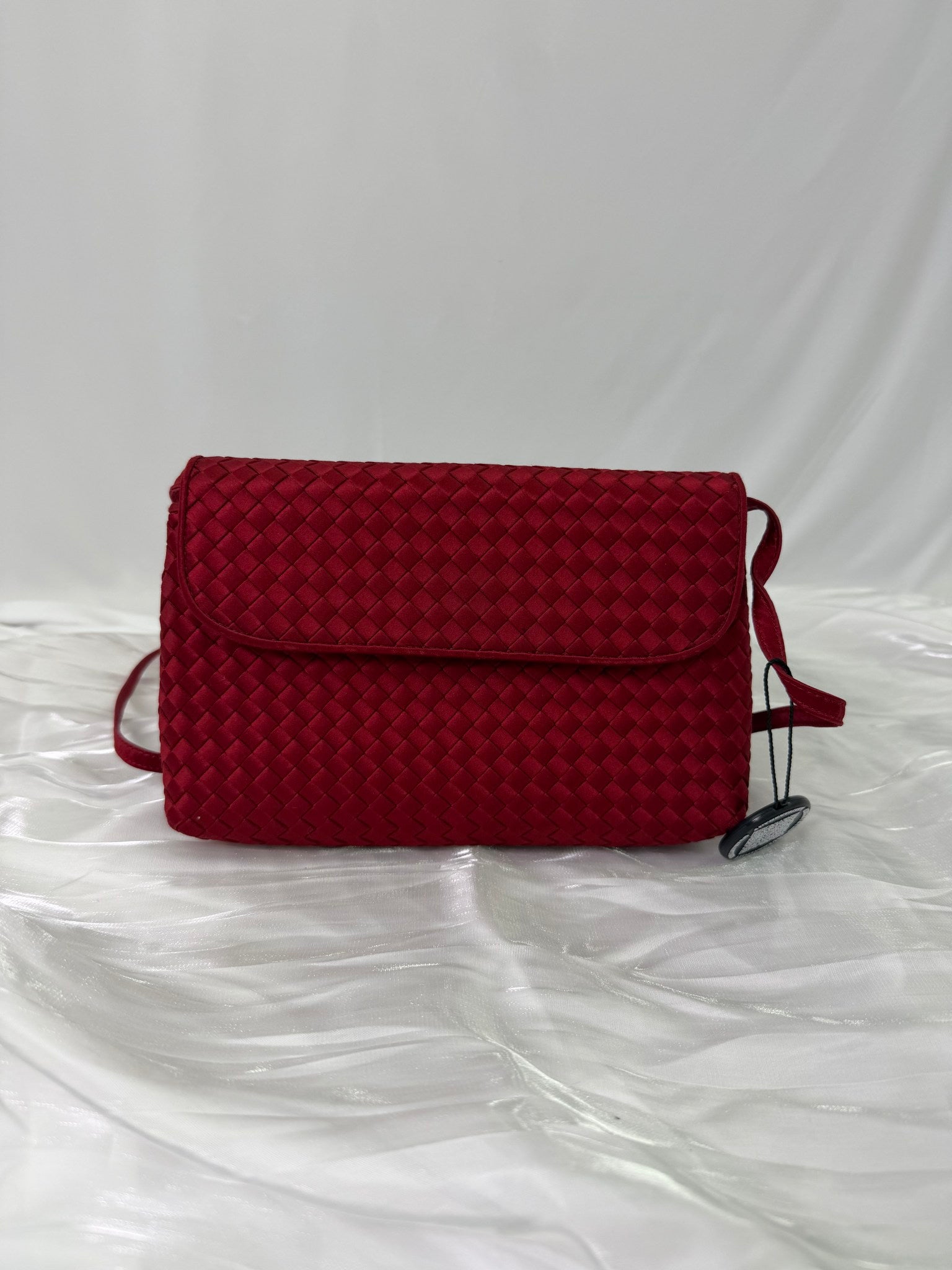 Bottega Veneta Red Satin Intrecciato Shoulder Bag