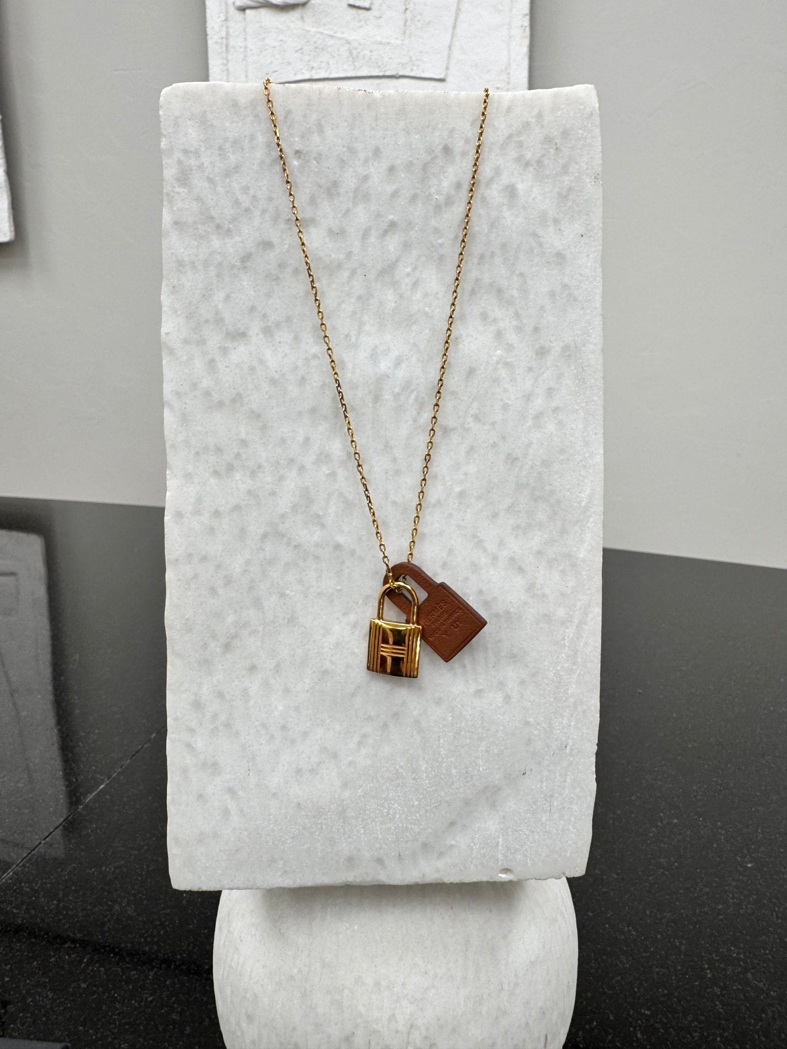 Hermes Gold And Leather Swift O'Kelly Pendant Necklace 