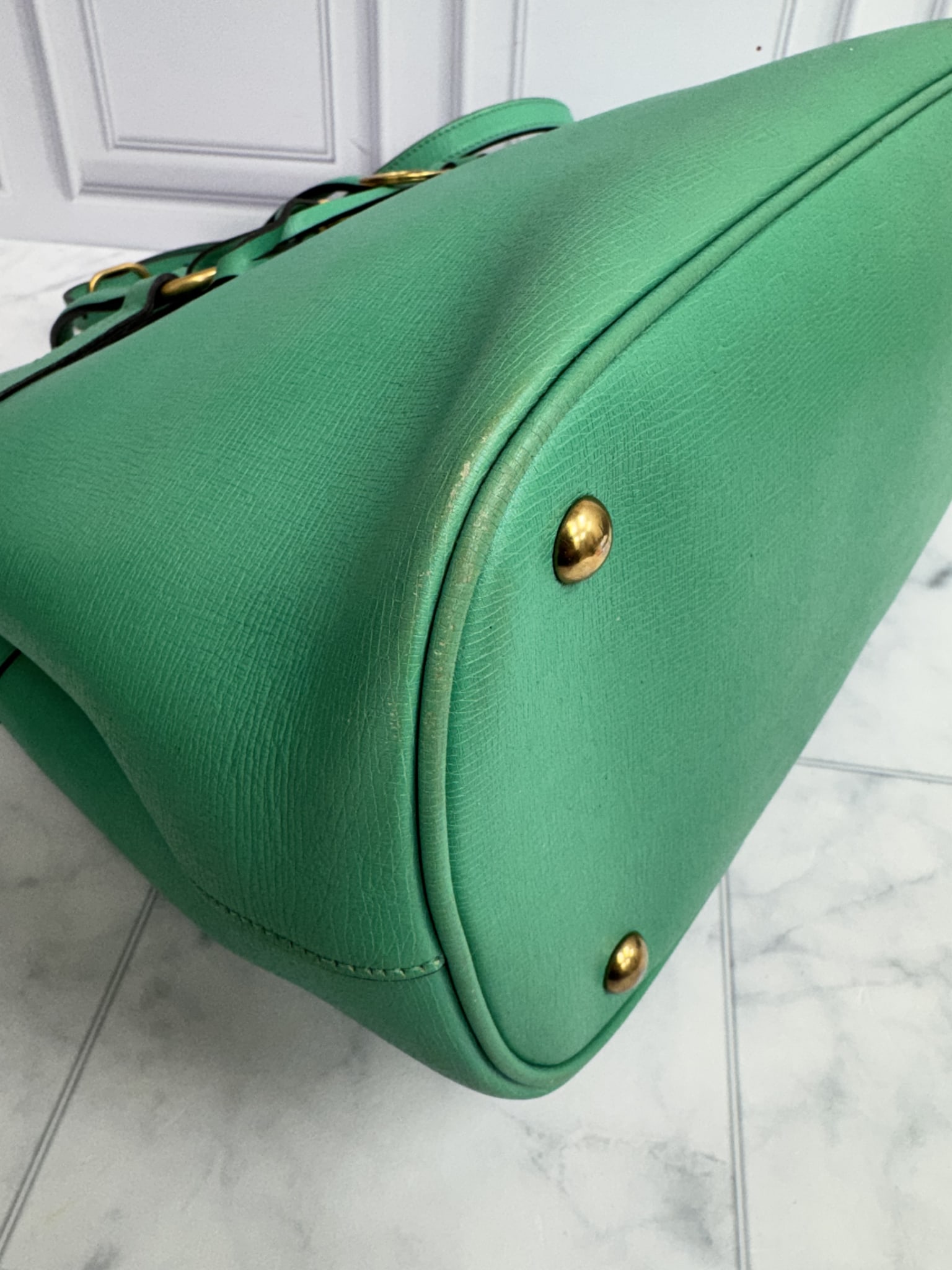 Gucci Green Grained Leather Medium Bright Bit Tote Bag