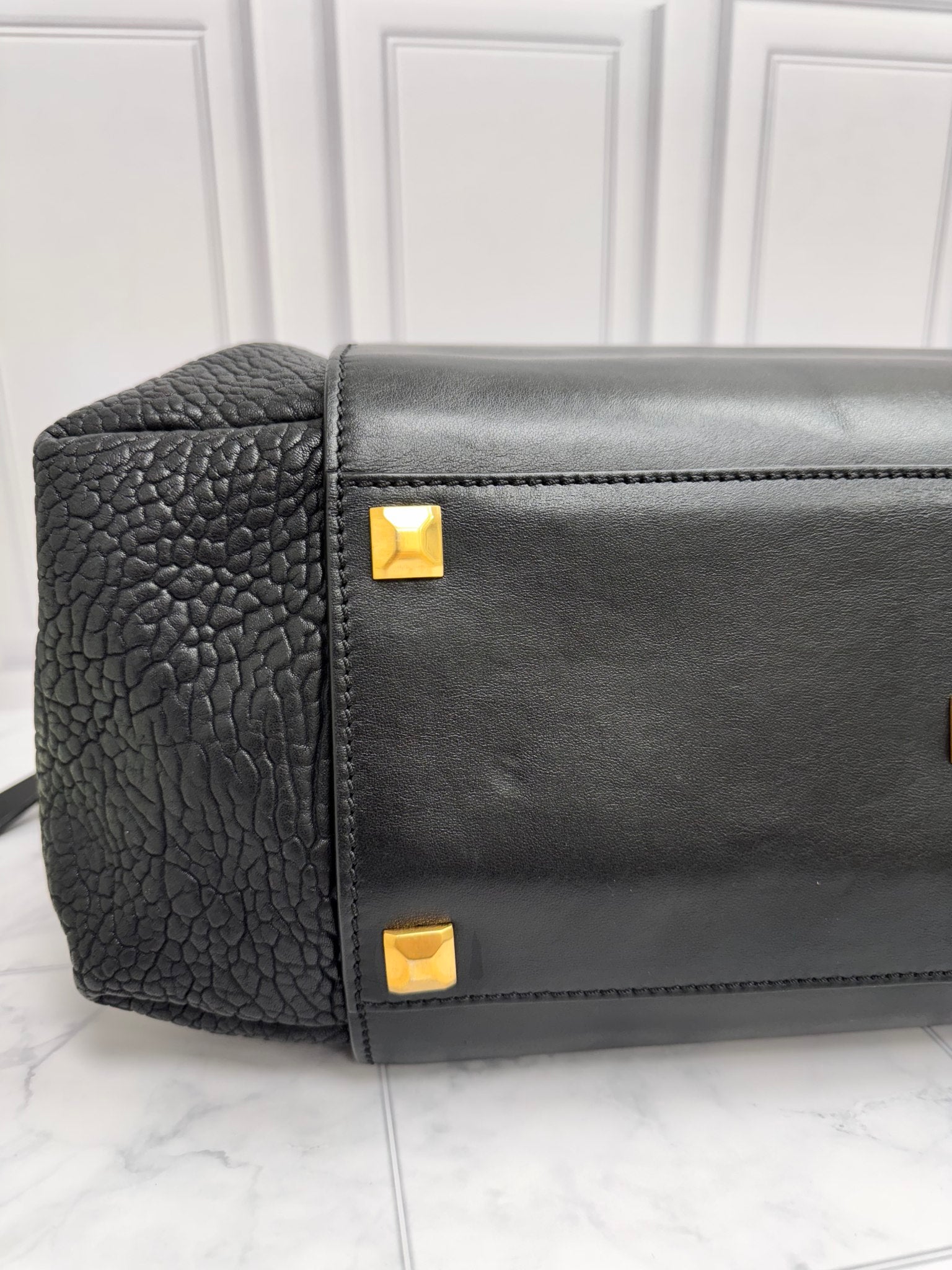 MCM Black Pebbled Leather Large Tote Bag