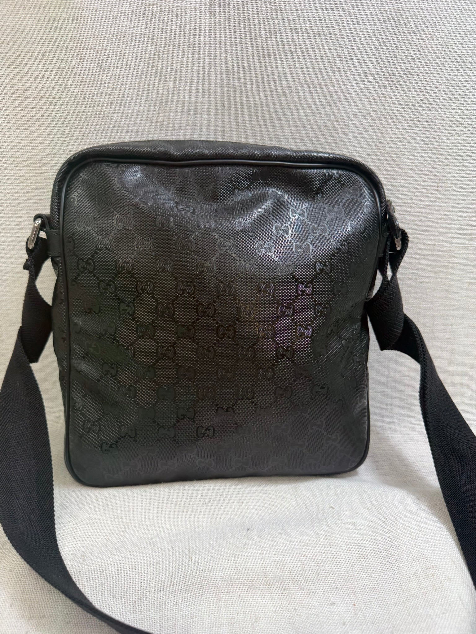 Gucci Black Coated Canvas GG Imprime Messenger Bag