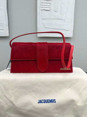 BRAND NEW - Jacquemus Red Pony Hair Le Bambino Long Shoulder Bag