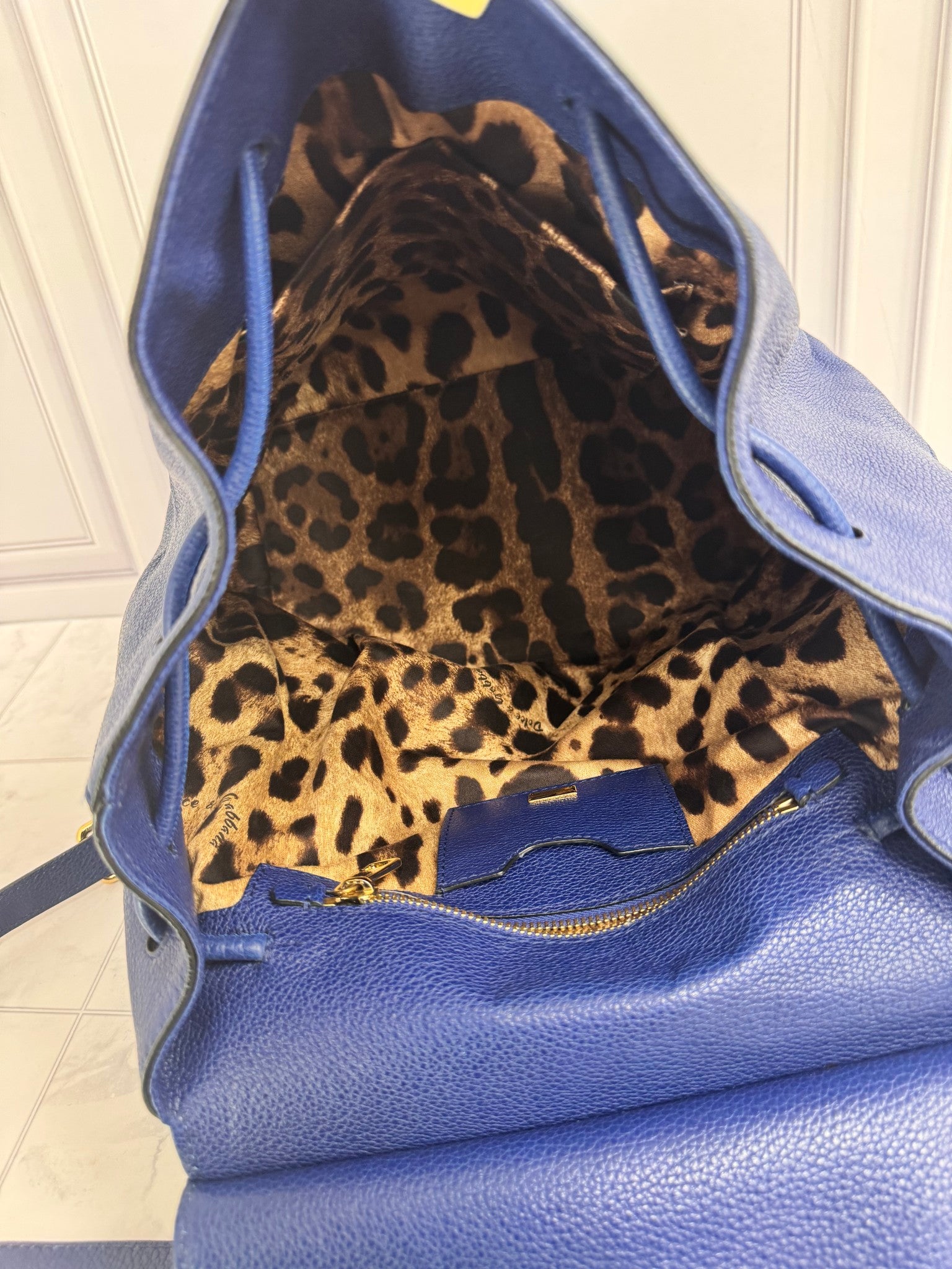 Dolce & Gabbana Blue Grained Leather Sicily Backpack