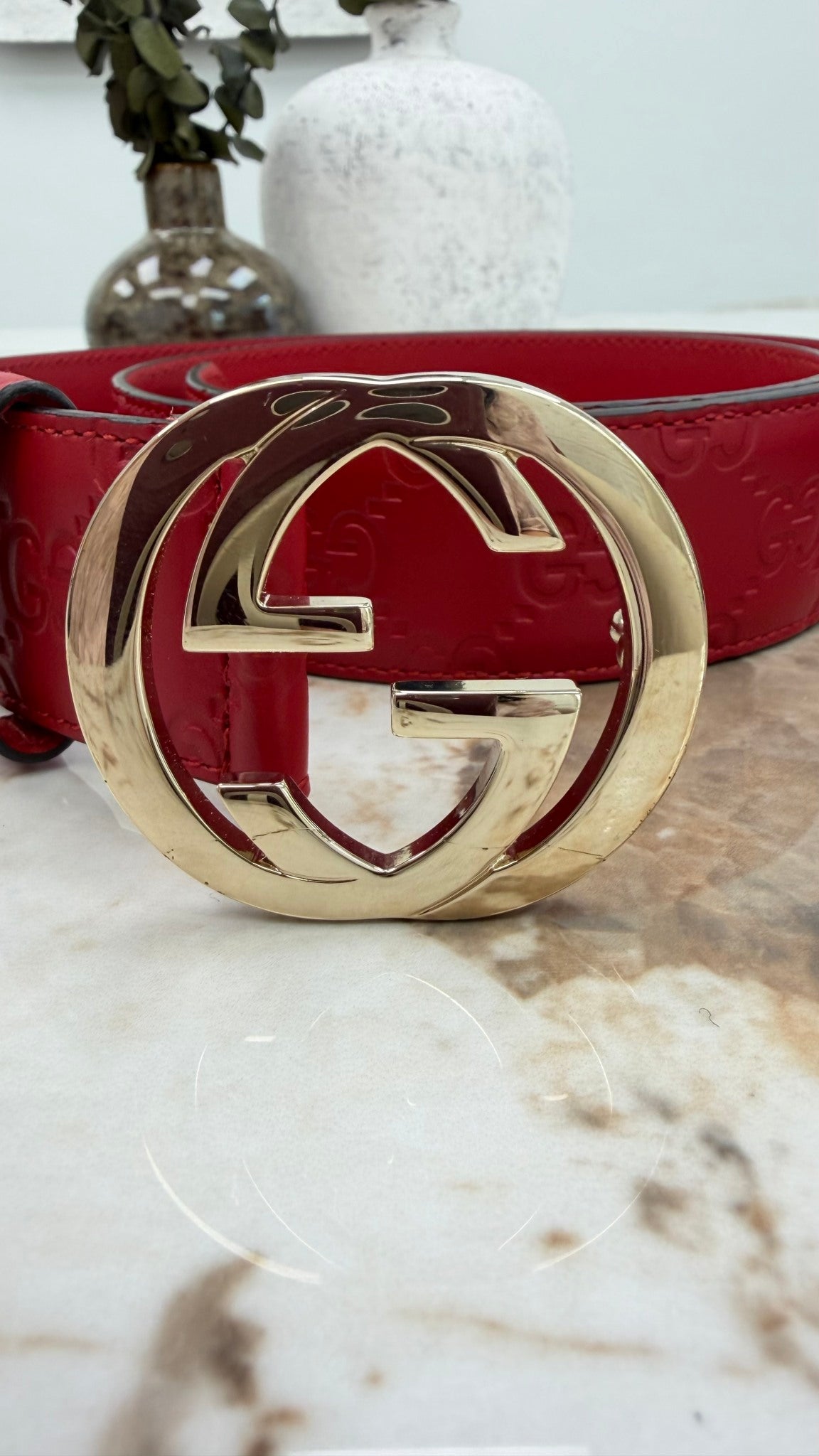 Gucci Red GG Leather Interlocking G Belt Size 85/34