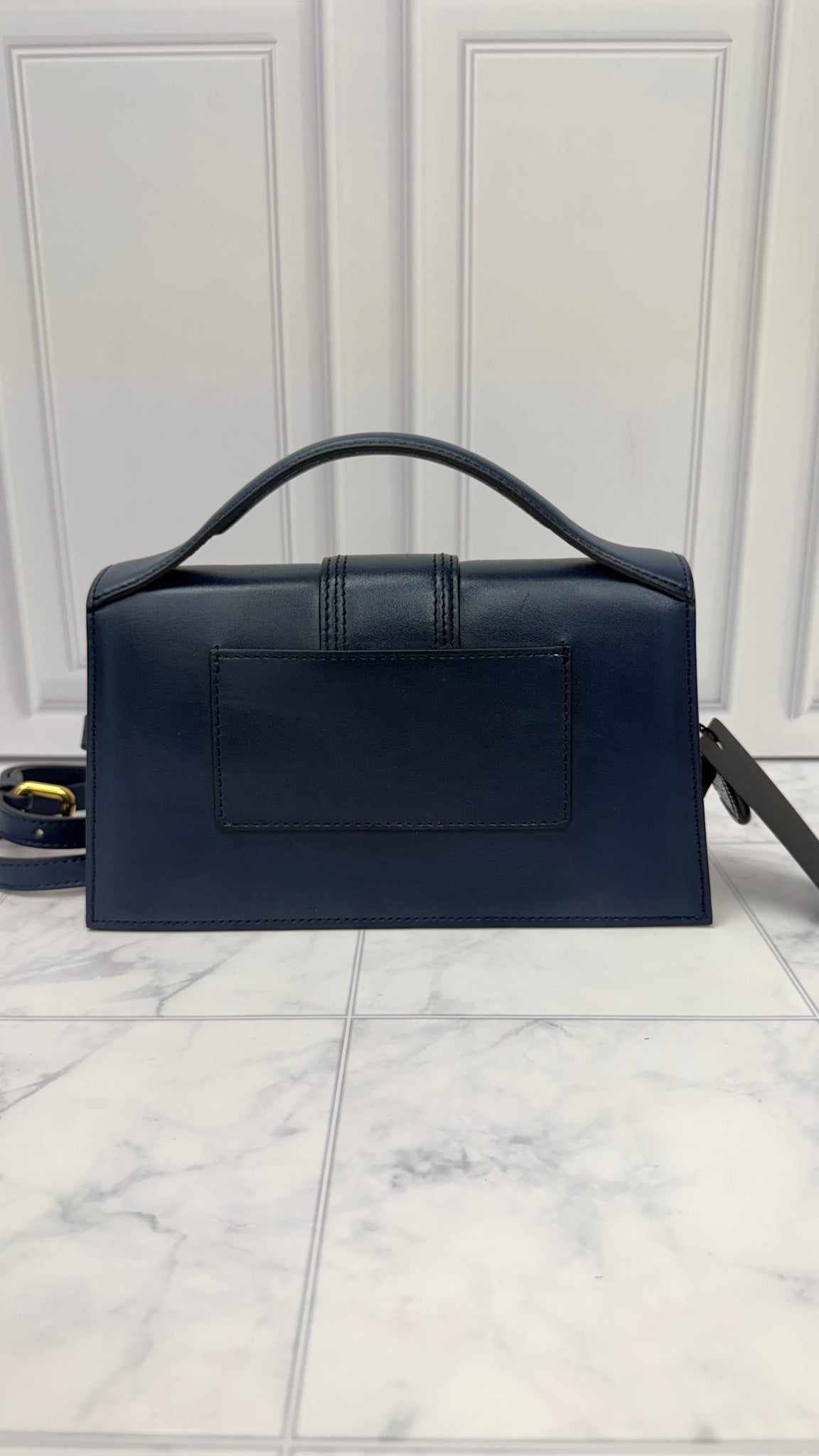 BRAND NEW - Jacquemus Navy Blue Leather Le Grand Bambino Handbag 2Way Handbag
