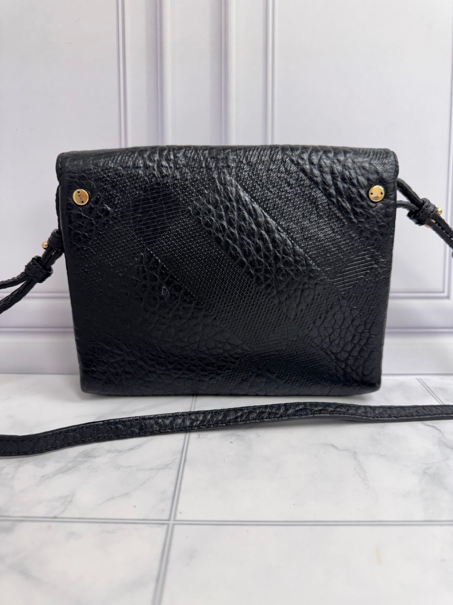 Burberry Black Grained Leather Langley Crossbody Bag