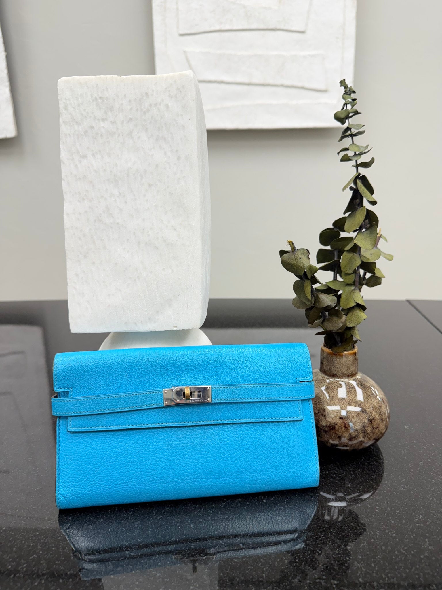 Hermes Bright Blue Epsom Leather Kelly Wallet