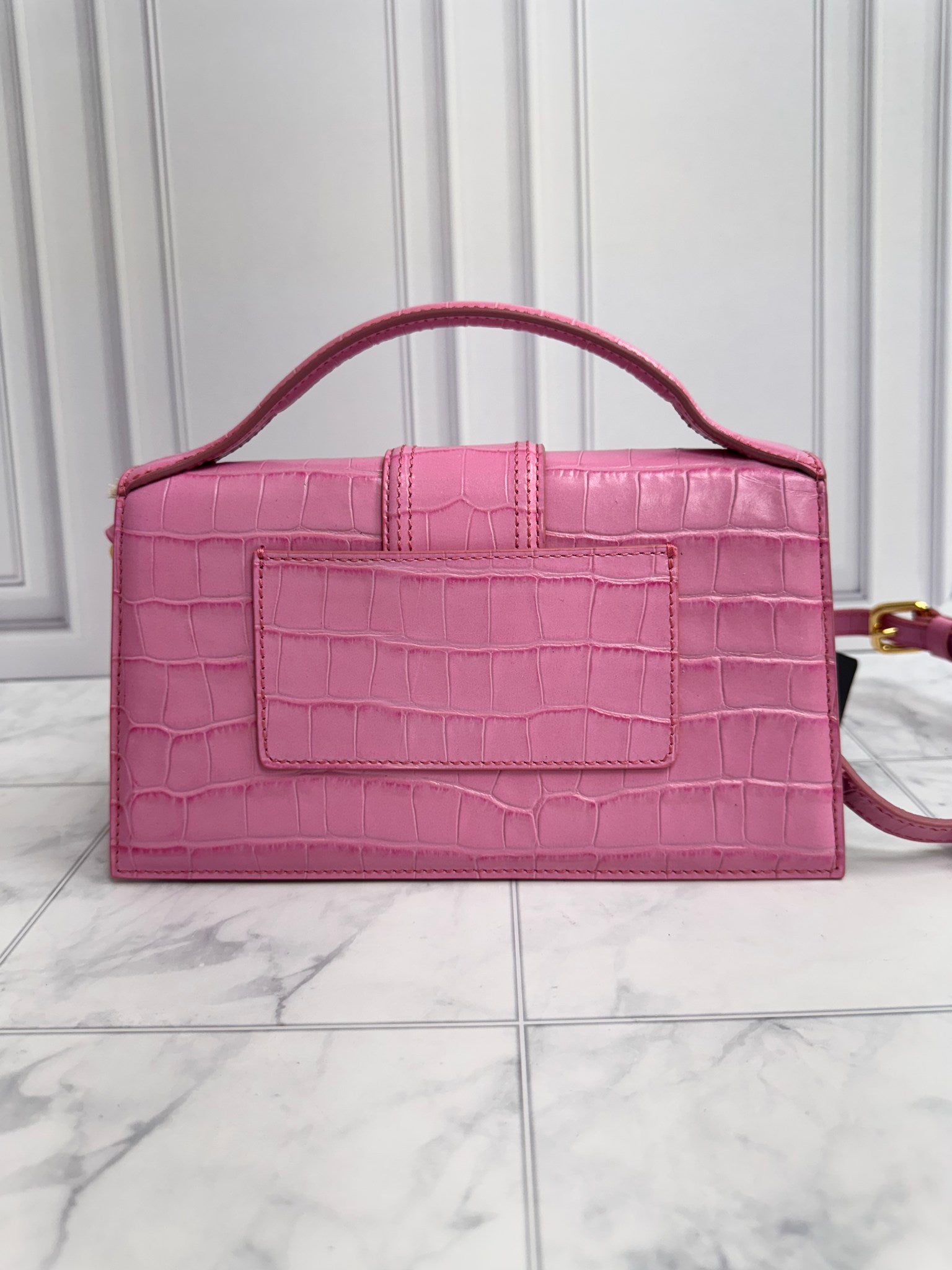 BRAND NEW - Jacquemus Pink Croc Embossed Leather Le Bambino Long 2Way Bag