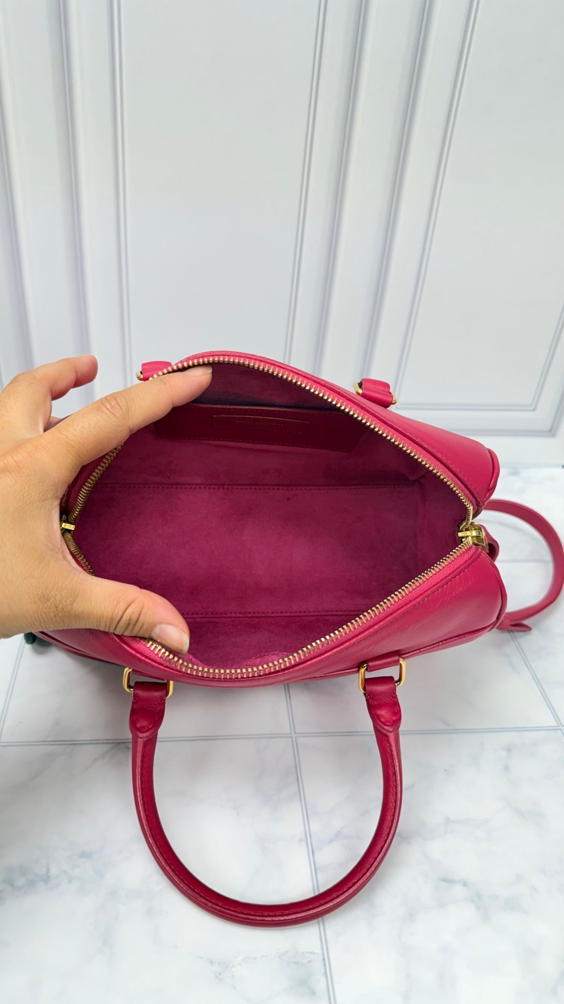 Saint Laurent YSL Pink Leather Baby Classic Duffle Bag