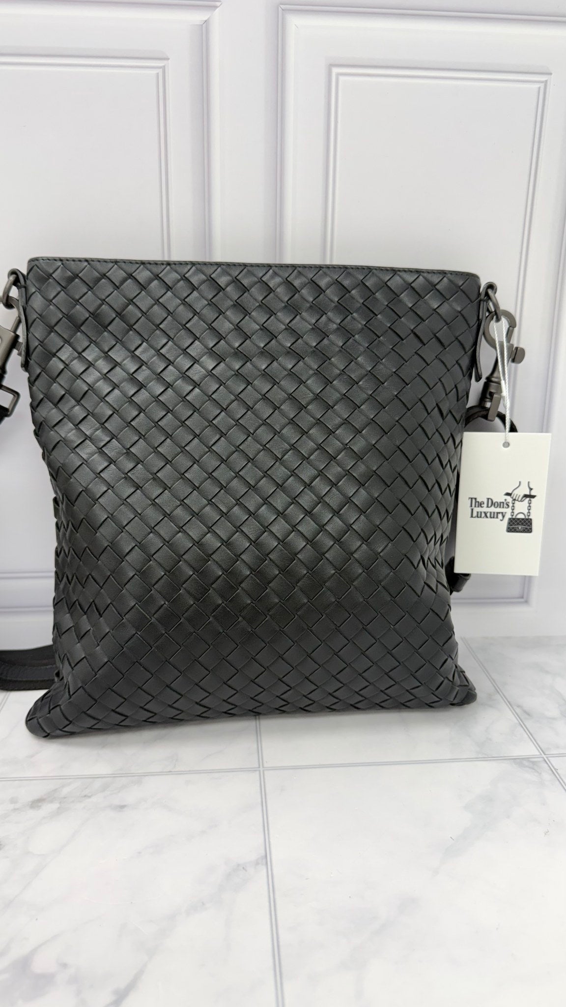 Bottega Veneta Black Intrecciato Nappa Leather Messenger Bag 