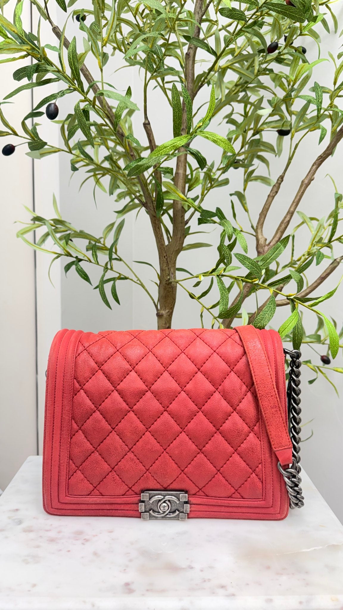 Chanel Red Quilted Suede Leather Medium Boy Flap Bag 