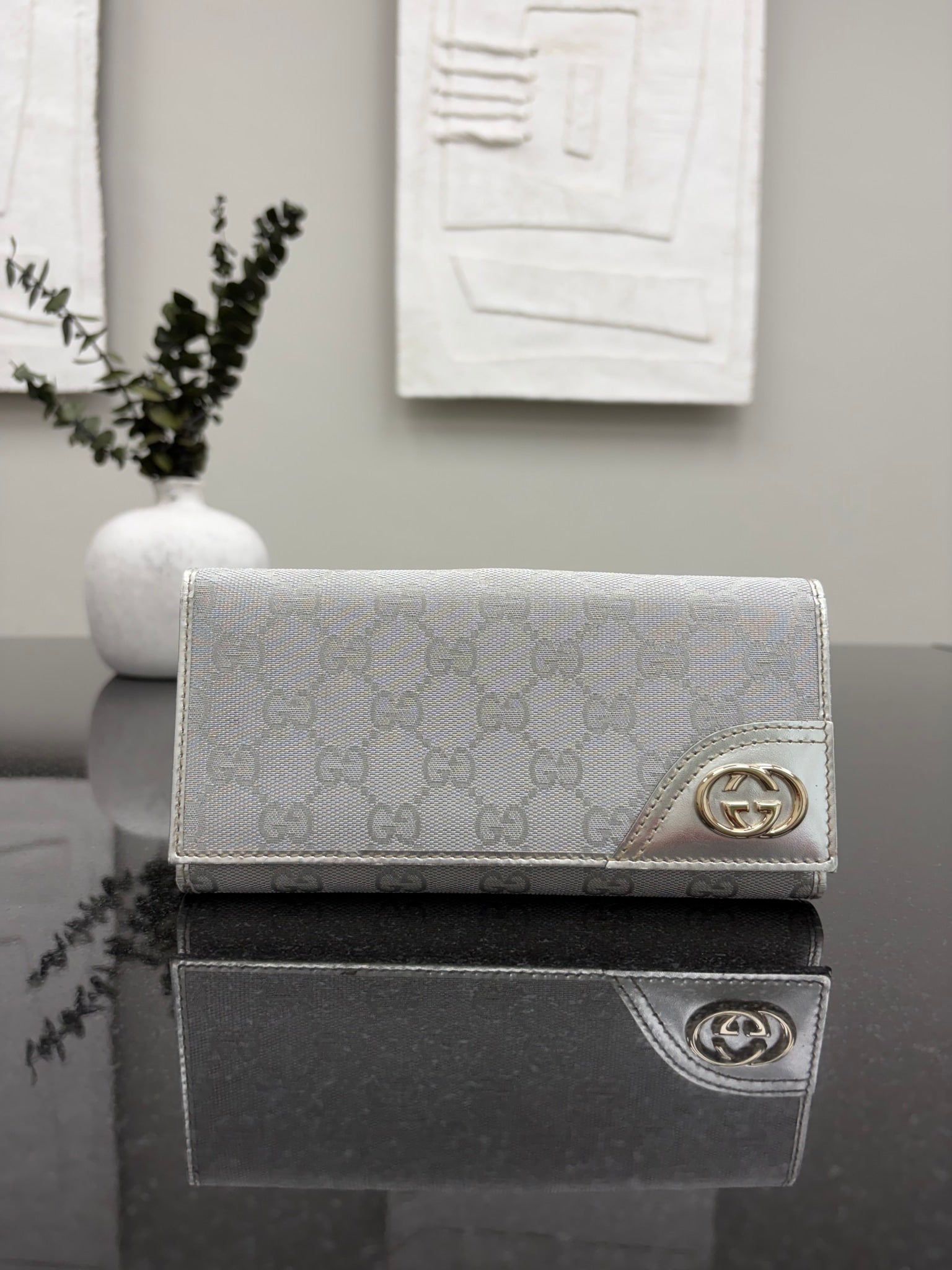 Gucci Silver GG Canvas Long Wallet 