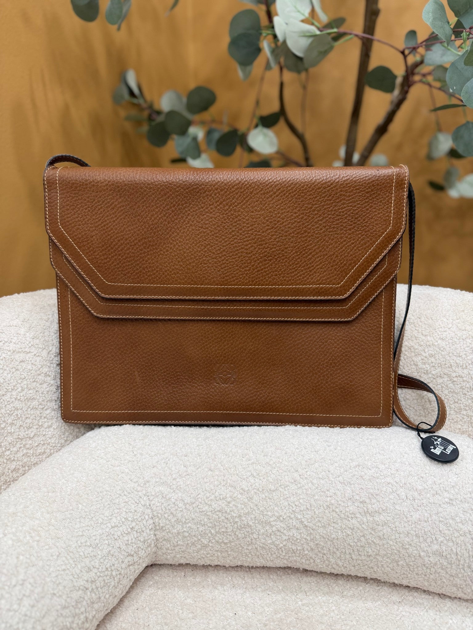 Loewe Vintage Brown Leather Double Flap Business Bag