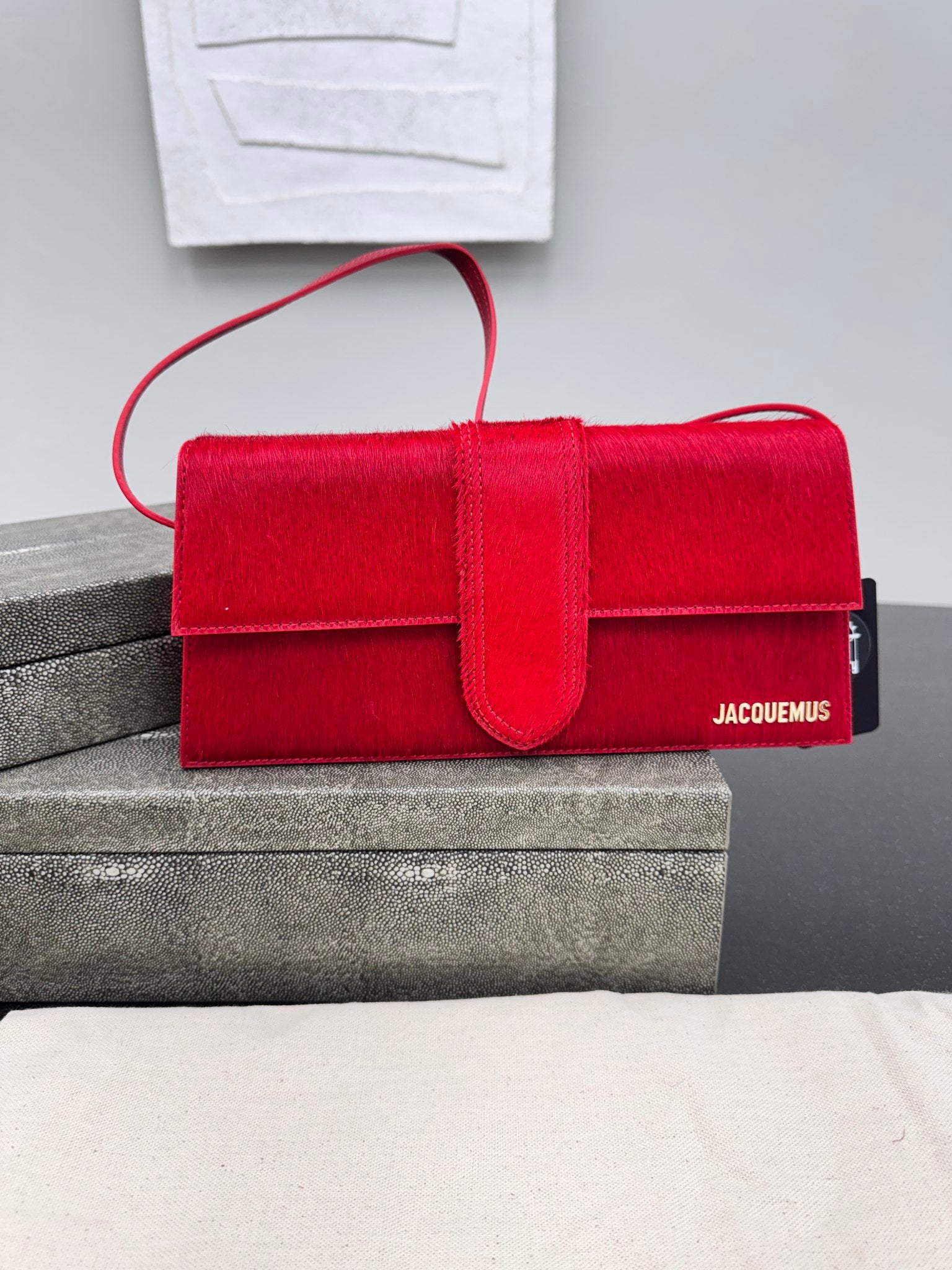 BRAND NEW Jacquemus Red Pony Hair Le Bambino Long Bag