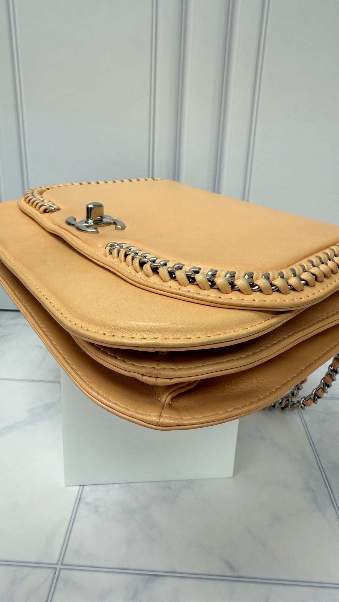 Chanel Peach Leather Braided Chic Flap Bag 